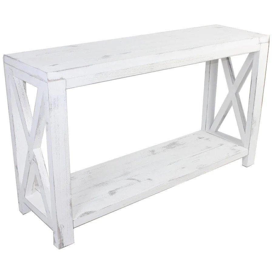 Rustic country charm immediately comes to mind when viewing this solid, Country French Equestrian style hall table. This piece would add a solid countrified look to the right type of hallway or living area, especially if you have rustic ornaments in