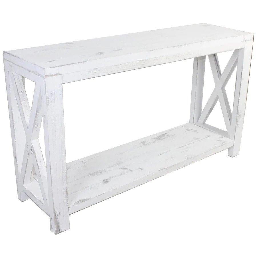 Contemporary Country French Equestrian White Wash Hall Table, Fir Wood For Sale