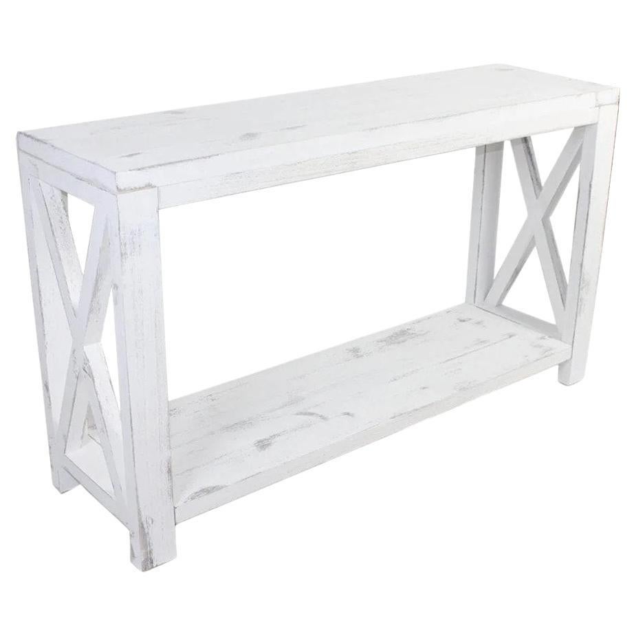 Country French Equestrian White Wash Hall Table, Fir Wood For Sale