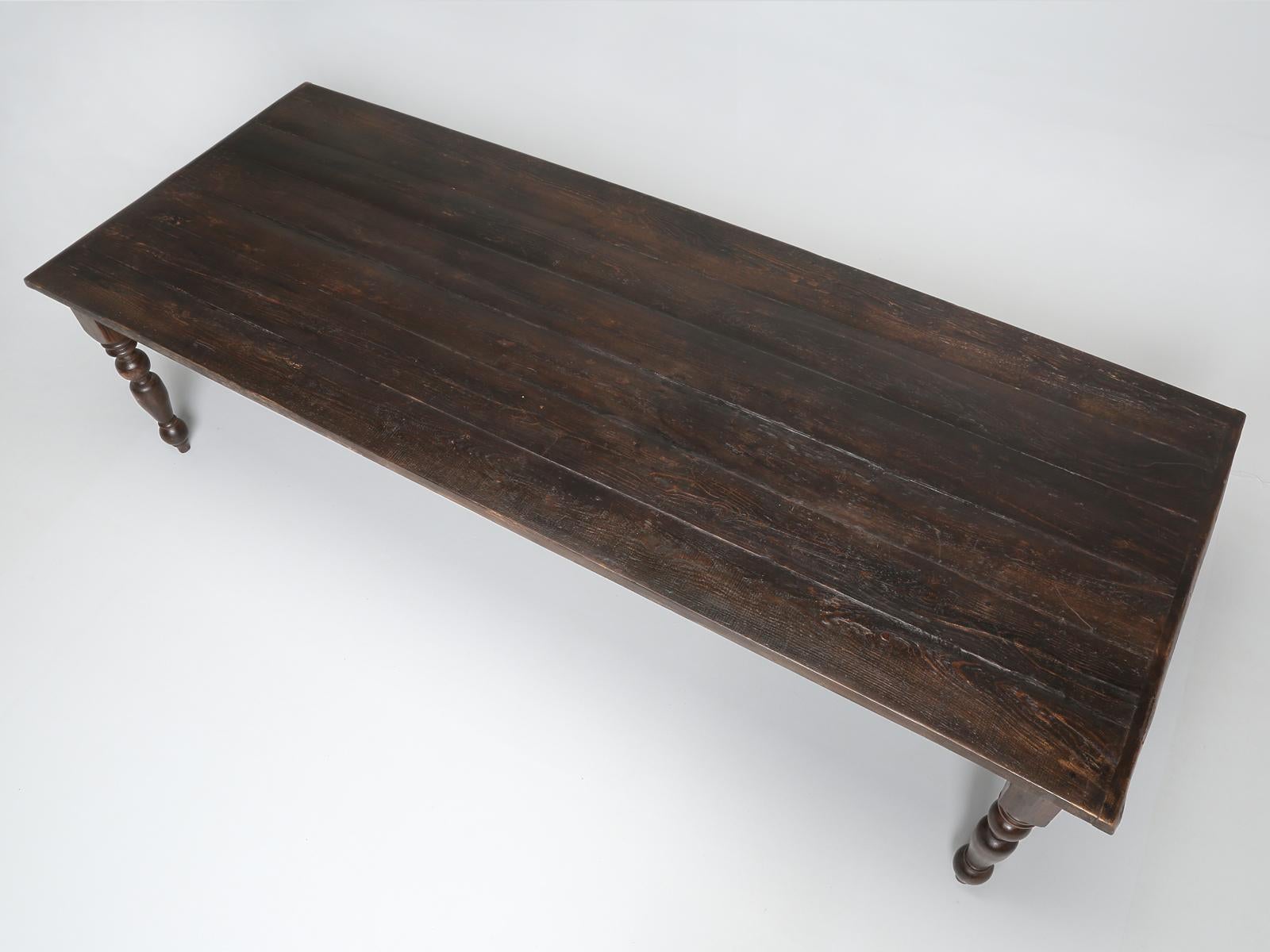 Although we do find large farm tables, they often tend to be on the narrow side and when you discover an antique farm table that is wider than expected, we’re always suspect as to the originality. Surprisingly, this is an authentic antique French