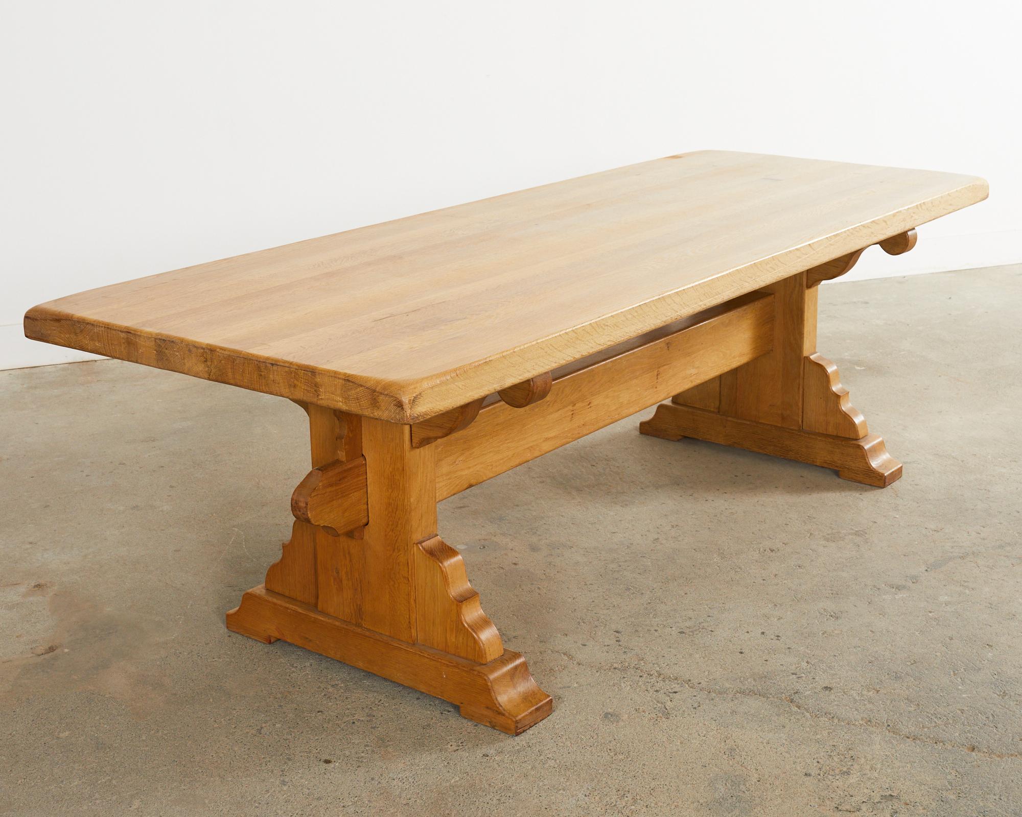 Country French Farmhouse Bleached Oak Trestle Dining Table For Sale 5