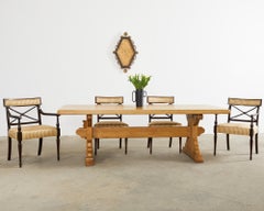 Country French Farmhouse Bleached Oak Trestle Dining Table