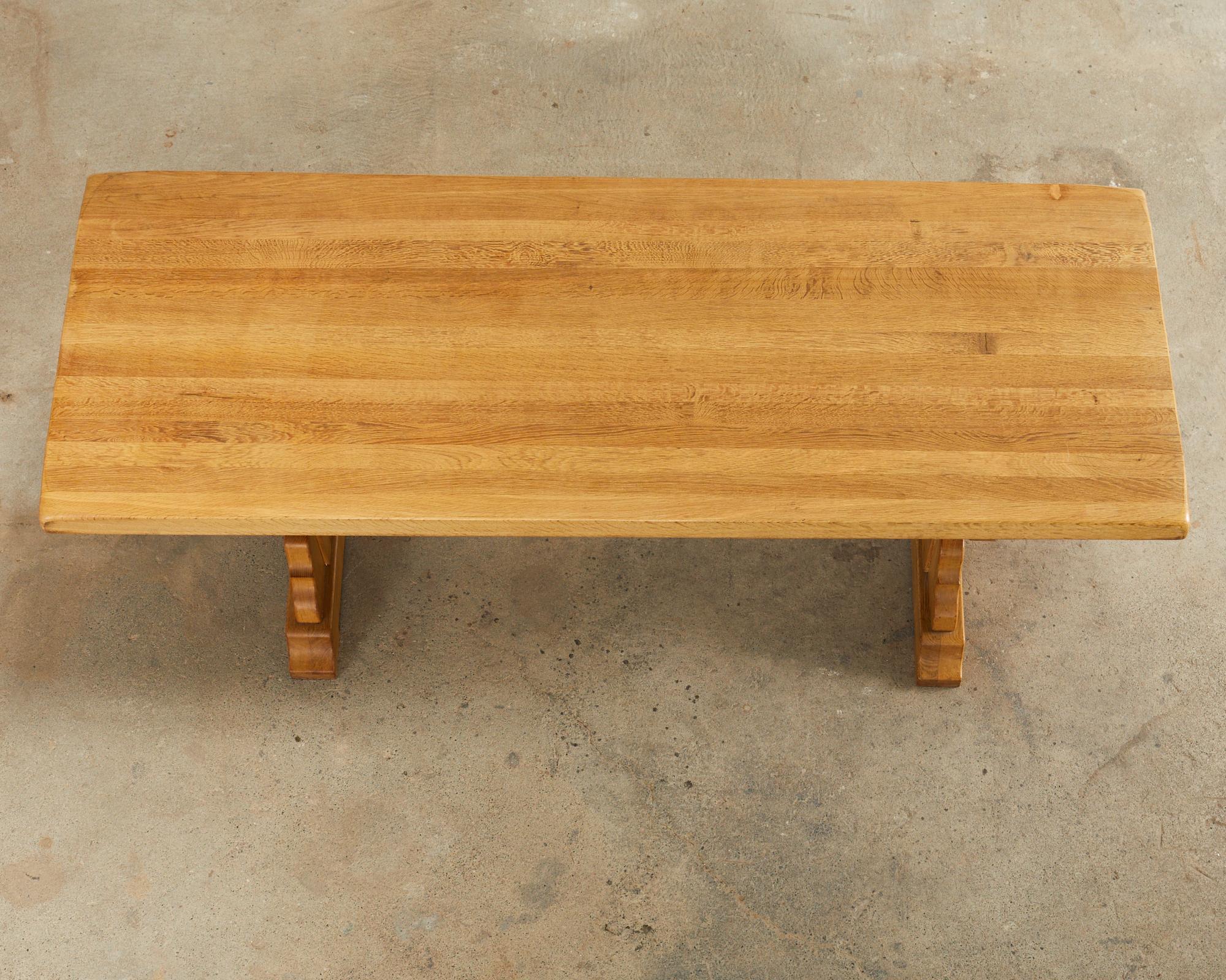 20th Century Country French Farmhouse Bleached Oak Trestle Dining Table For Sale