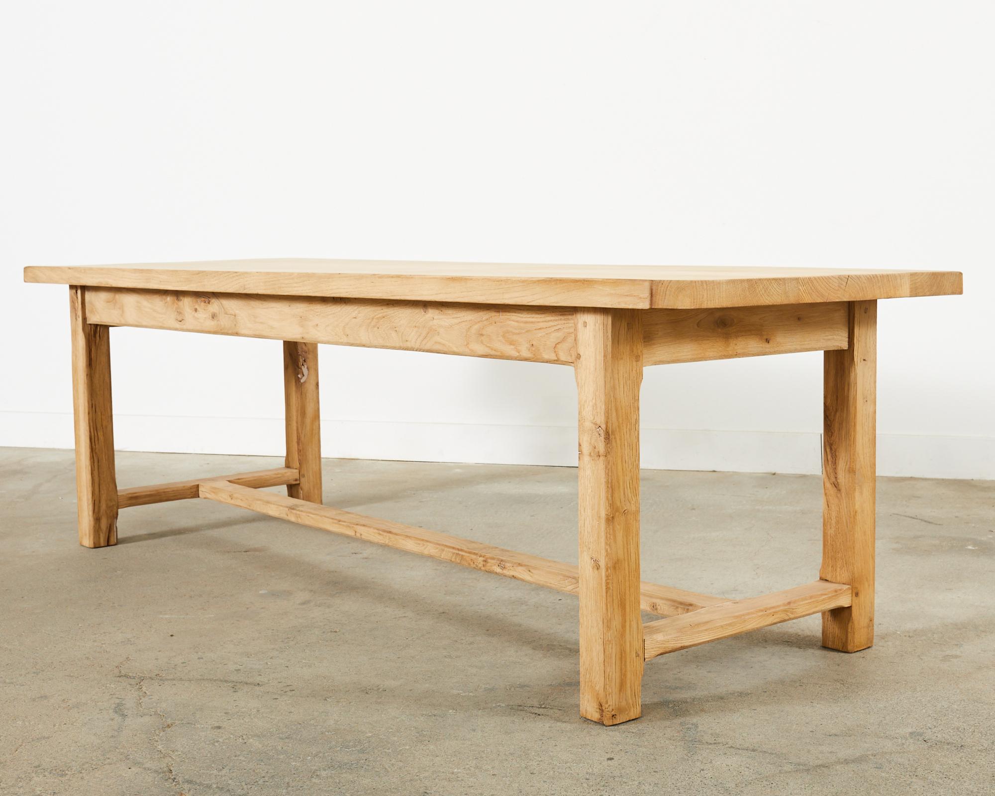 Country French Farmhouse Bleached Oak Trestle Dining Table For Sale 2