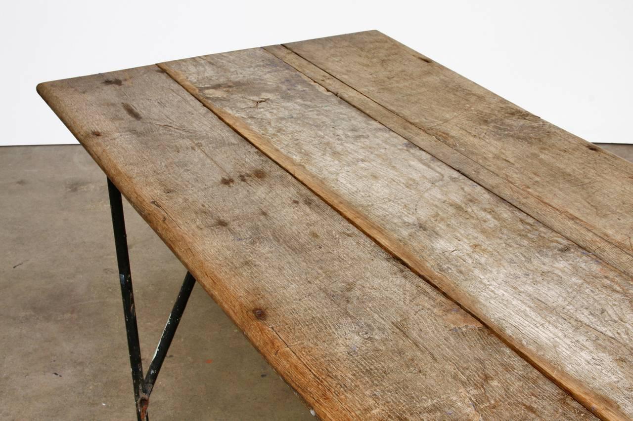 Hand-Crafted Country French Farmhouse Dining Table with Metal Base