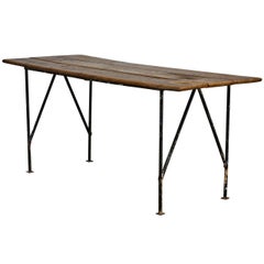 Vintage Country French Farmhouse Dining Table with Metal Base