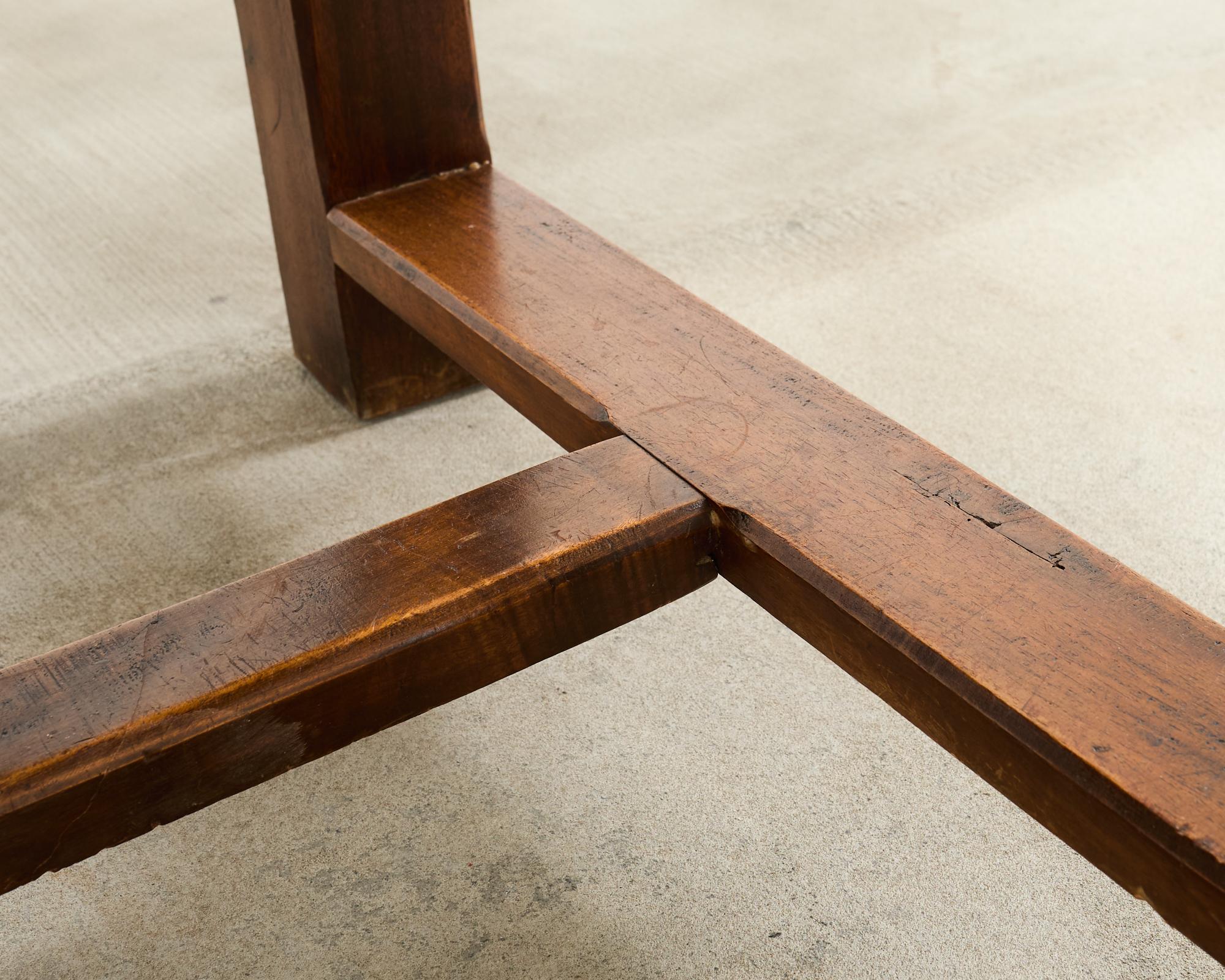 Country French Farmhouse Mahogany Trestle Dining Table For Sale 12