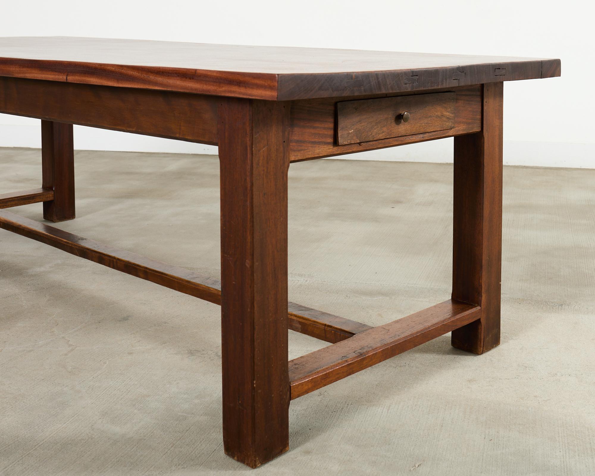 Country French Farmhouse Mahogany Trestle Dining Table For Sale 13