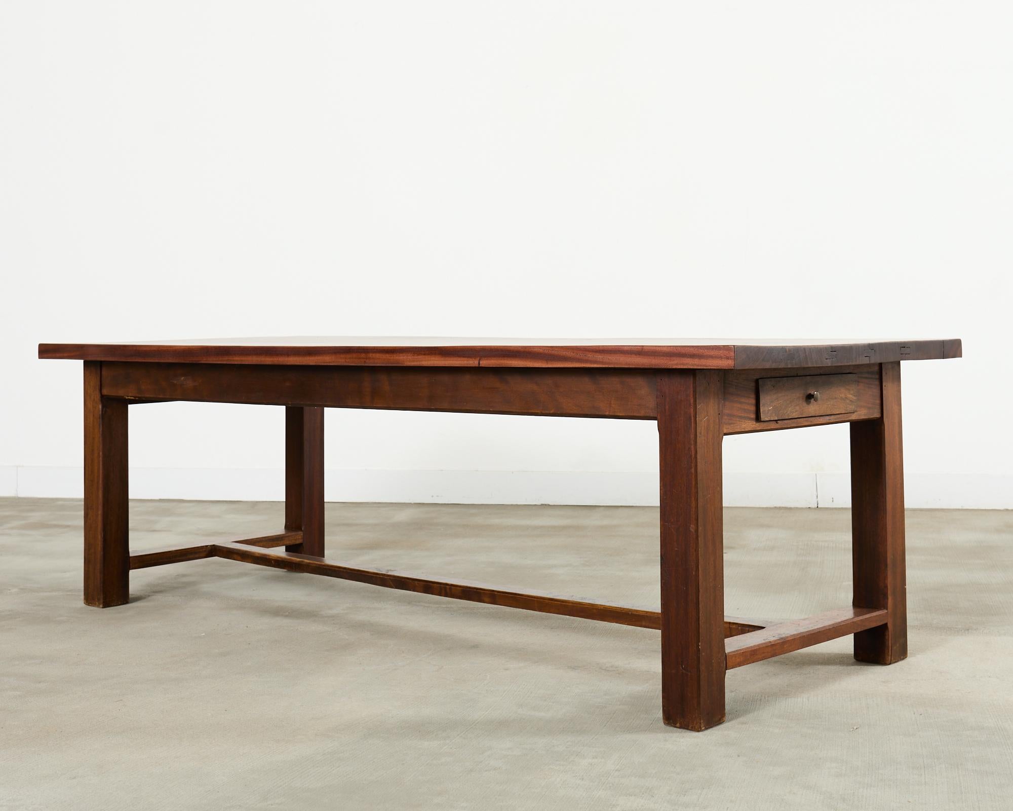 Hand-Crafted Country French Farmhouse Mahogany Trestle Dining Table For Sale