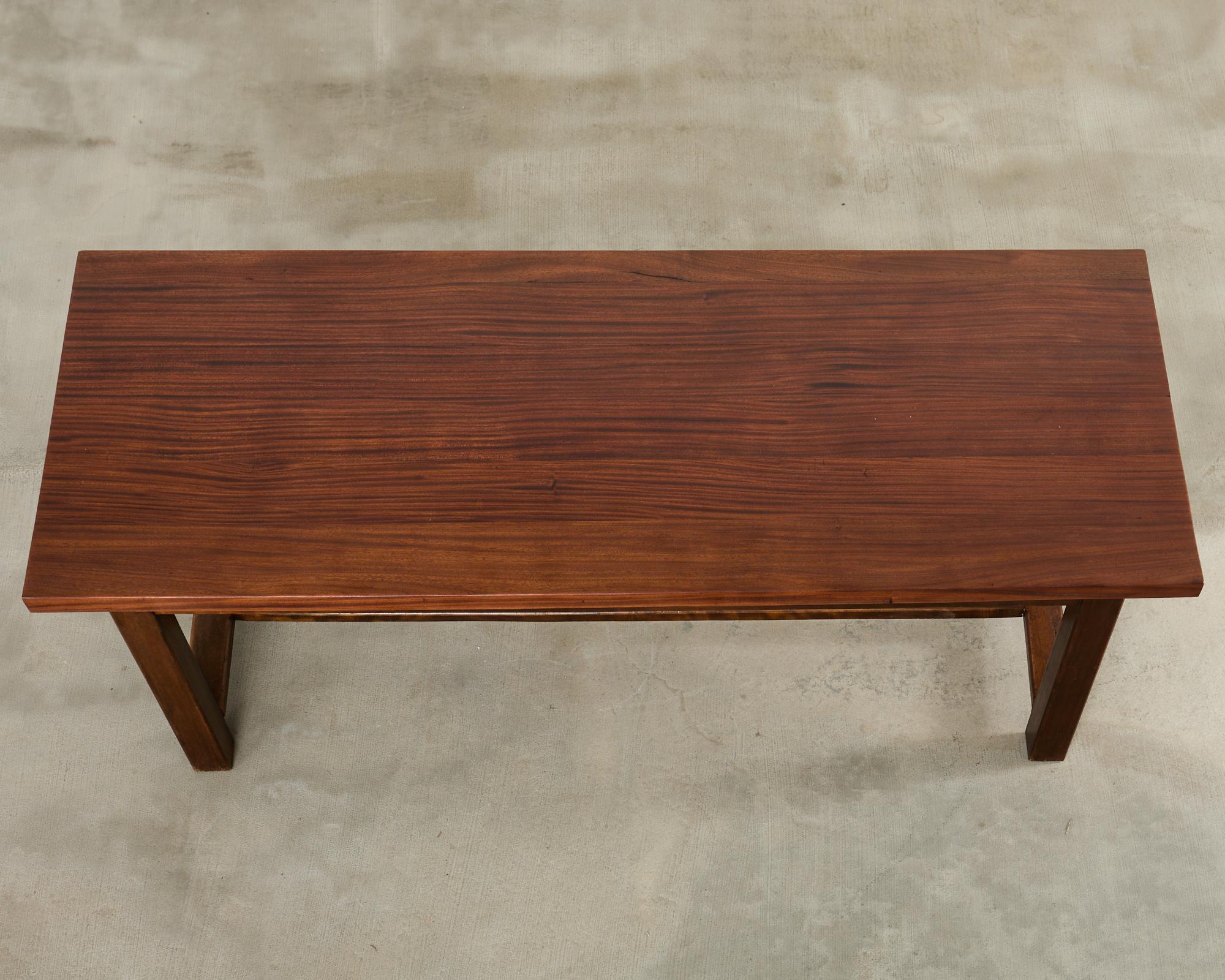 Country French Farmhouse Mahogany Trestle Dining Table In Good Condition For Sale In Rio Vista, CA
