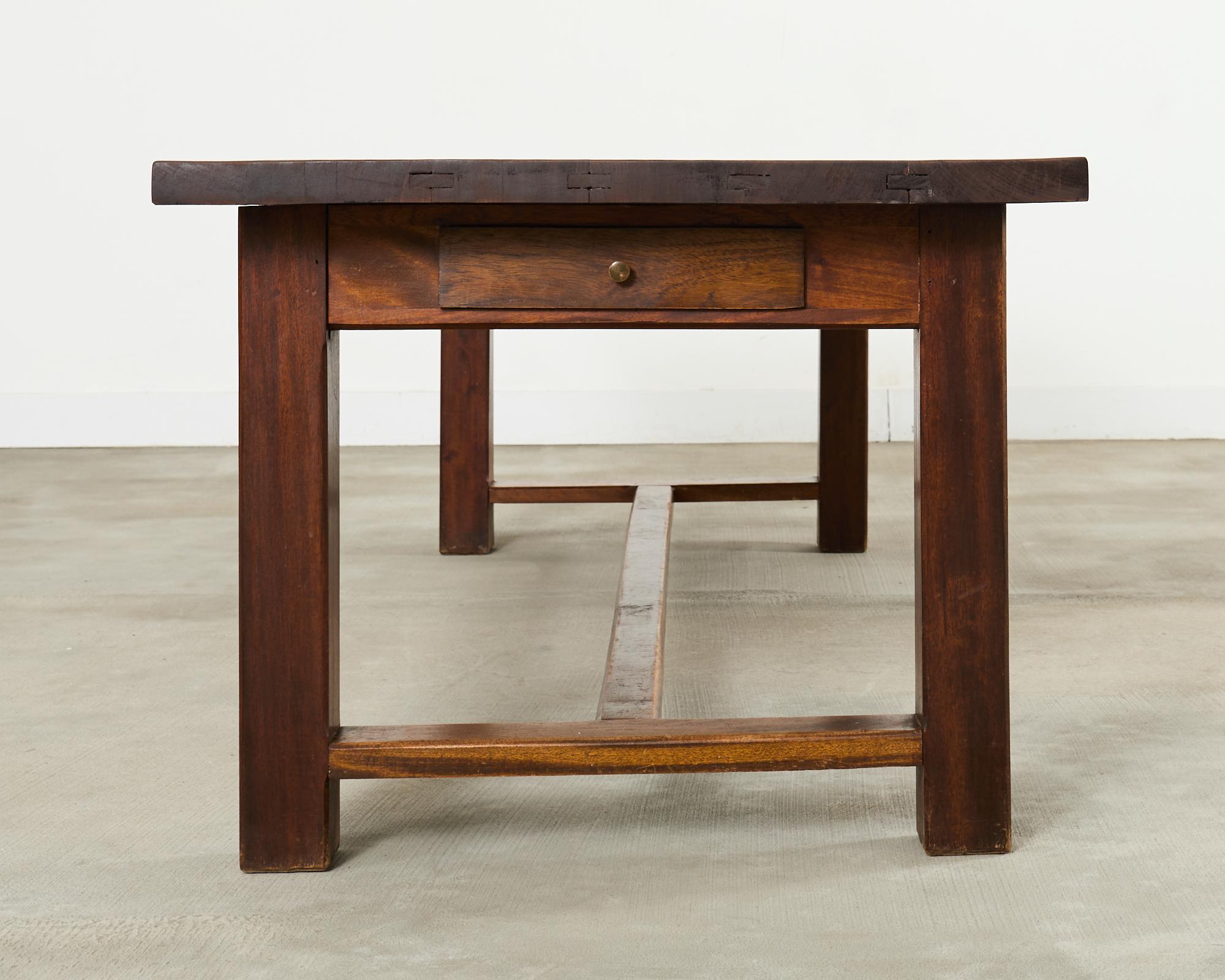 Country French Farmhouse Mahogany Trestle Dining Table For Sale 3