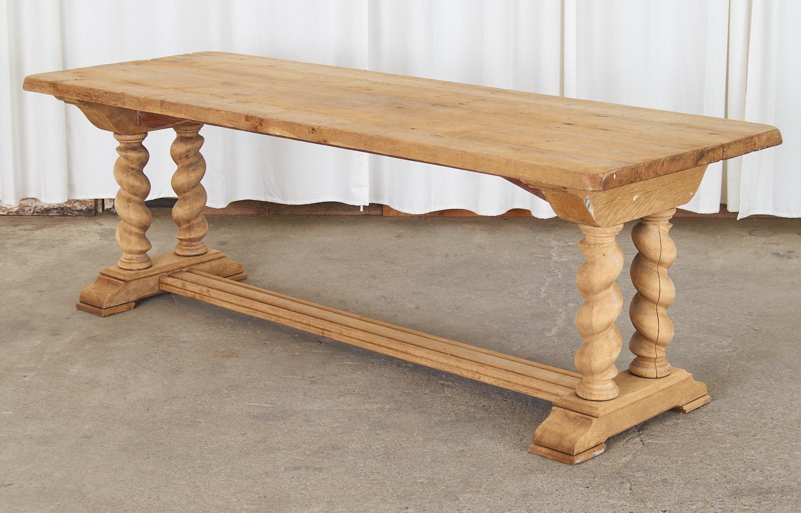Rustic Country French Farmhouse Oak Barley Twist Dining Table 