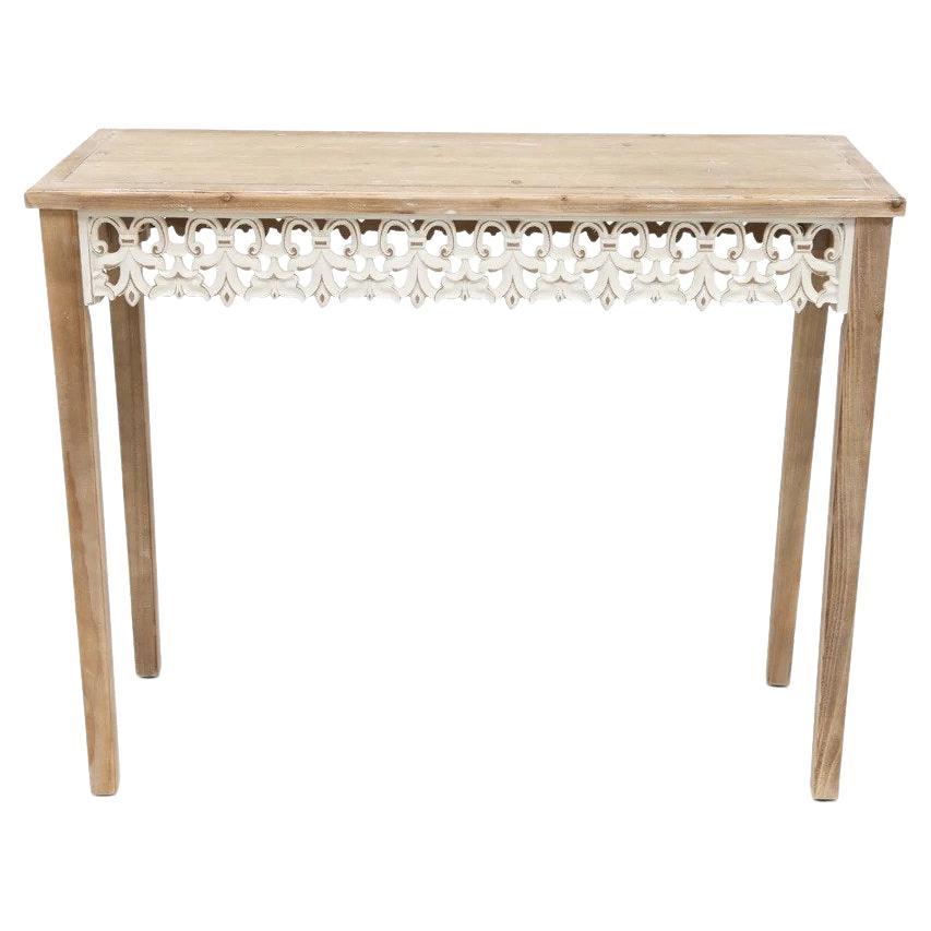 Country French Fleur De Lis Hand Carved Hall Table, Fir Wood For Sale