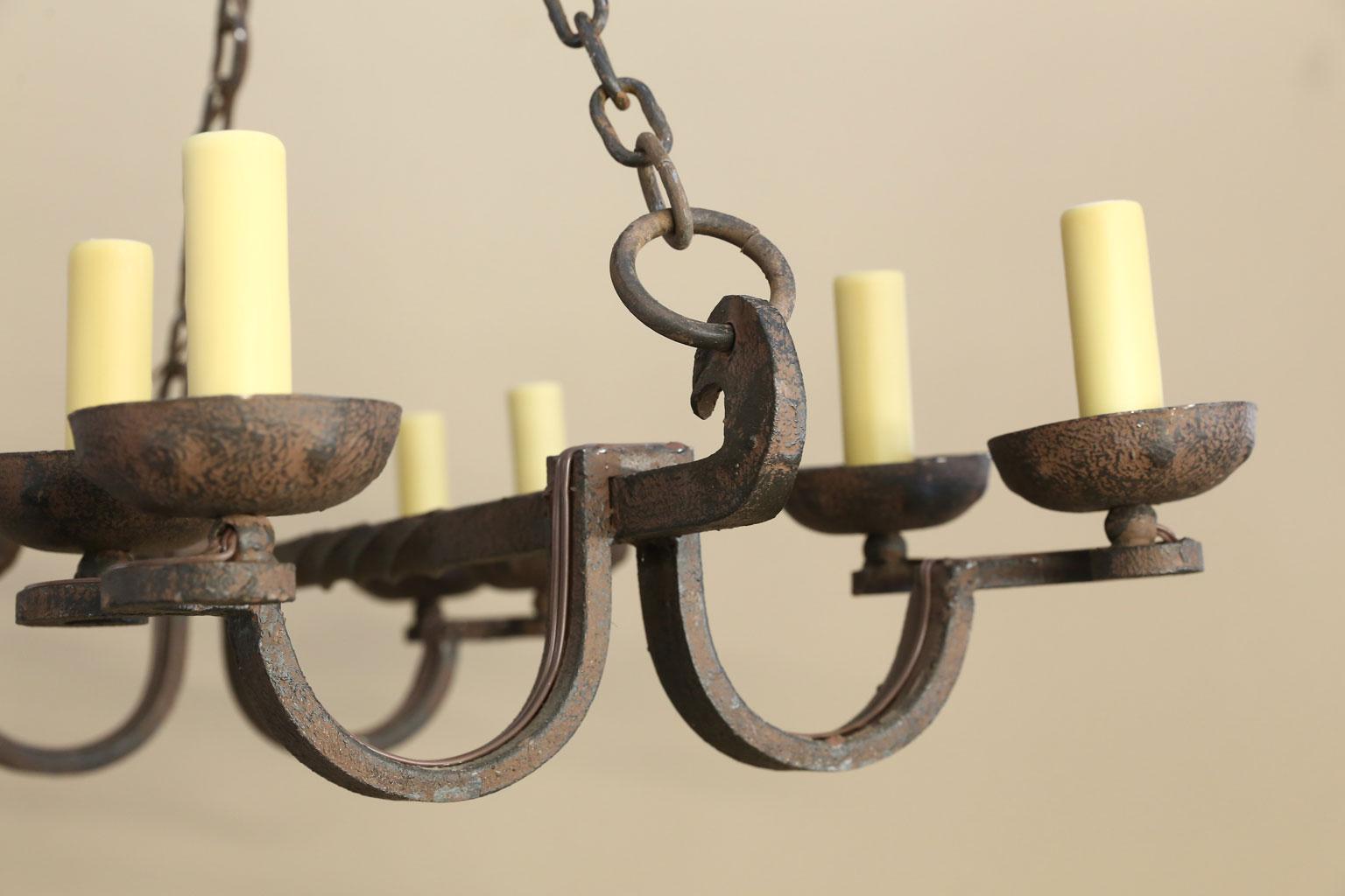 Mid-20th Century Country French Forged Iron Rustic “Island” Chandelier with 8-Light