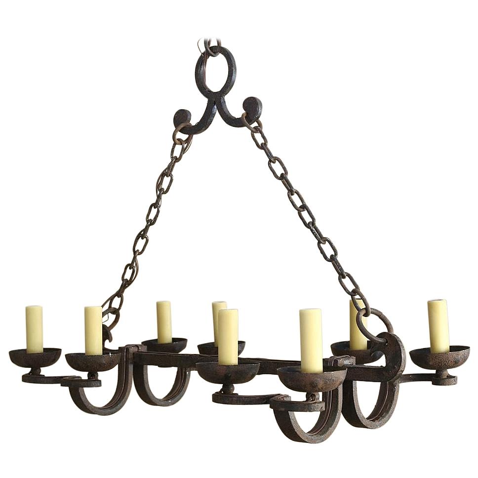 Country French Forged Iron Rustic “Island” Chandelier with 8-Light