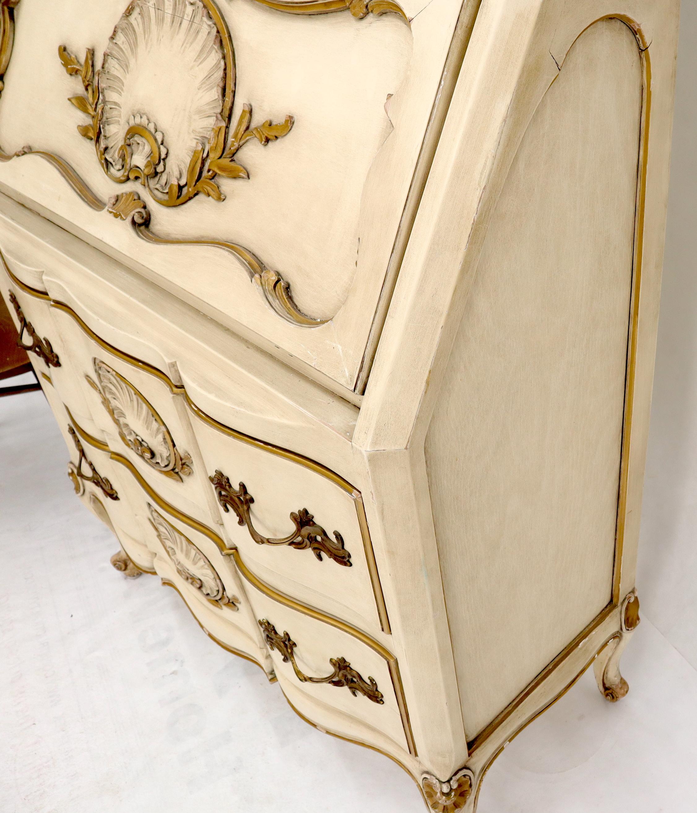 Country French Gold Decorated Scollop Carving Drop Front Secretary Desk Bookcase 4