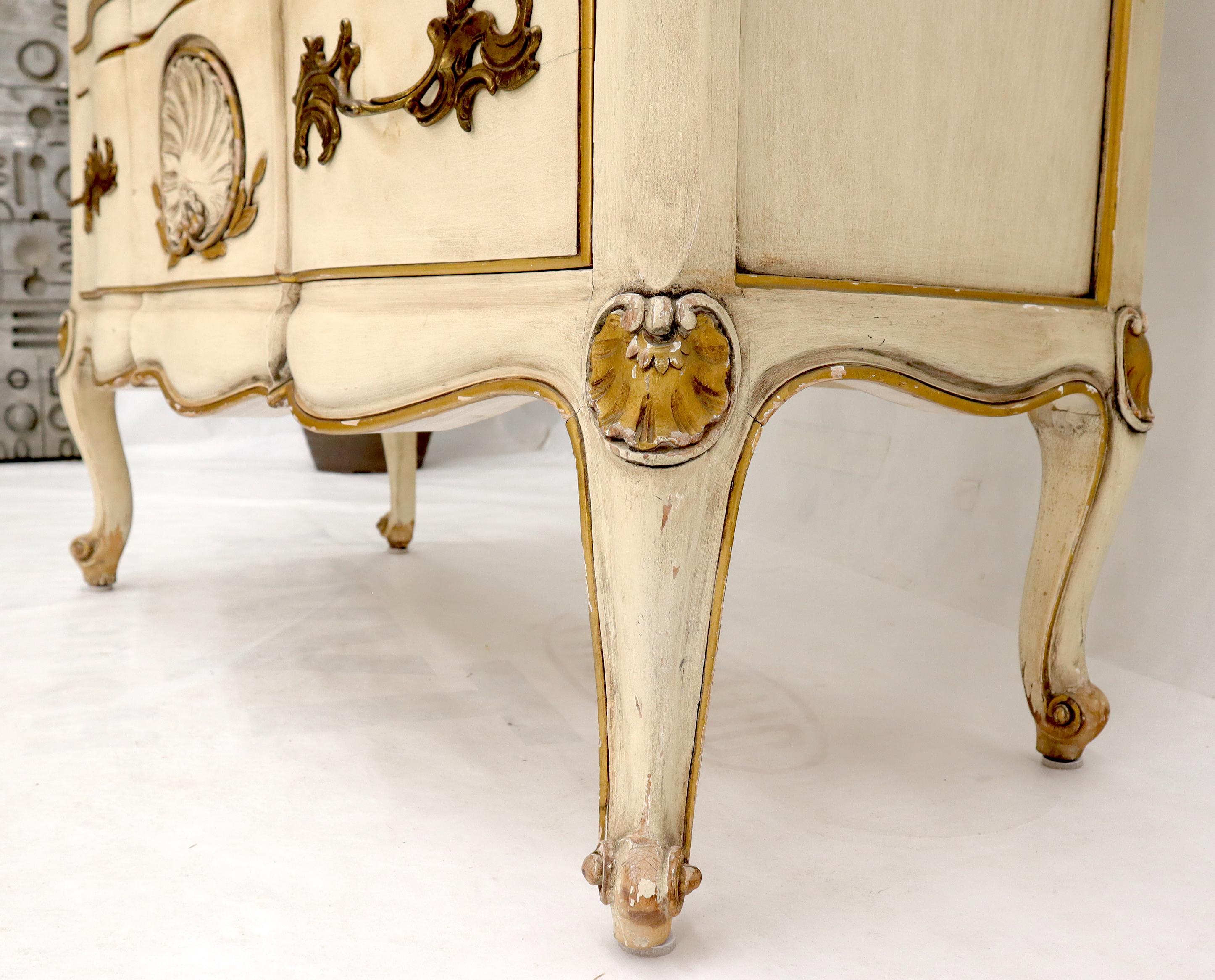 French Provincial Country French Gold Decorated Scollop Carving Drop Front Secretary Desk Bookcase