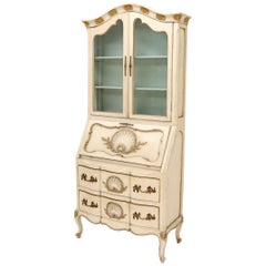 Country French Gold Decorated Scollop Carving Drop Front Secretary Desk Bookcase