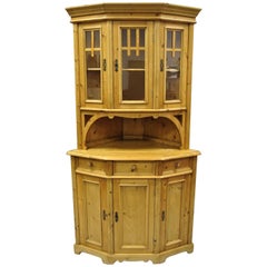 Country French Gothic Primitive Corner China Cabinet Hutch Pine Wood Cupboard