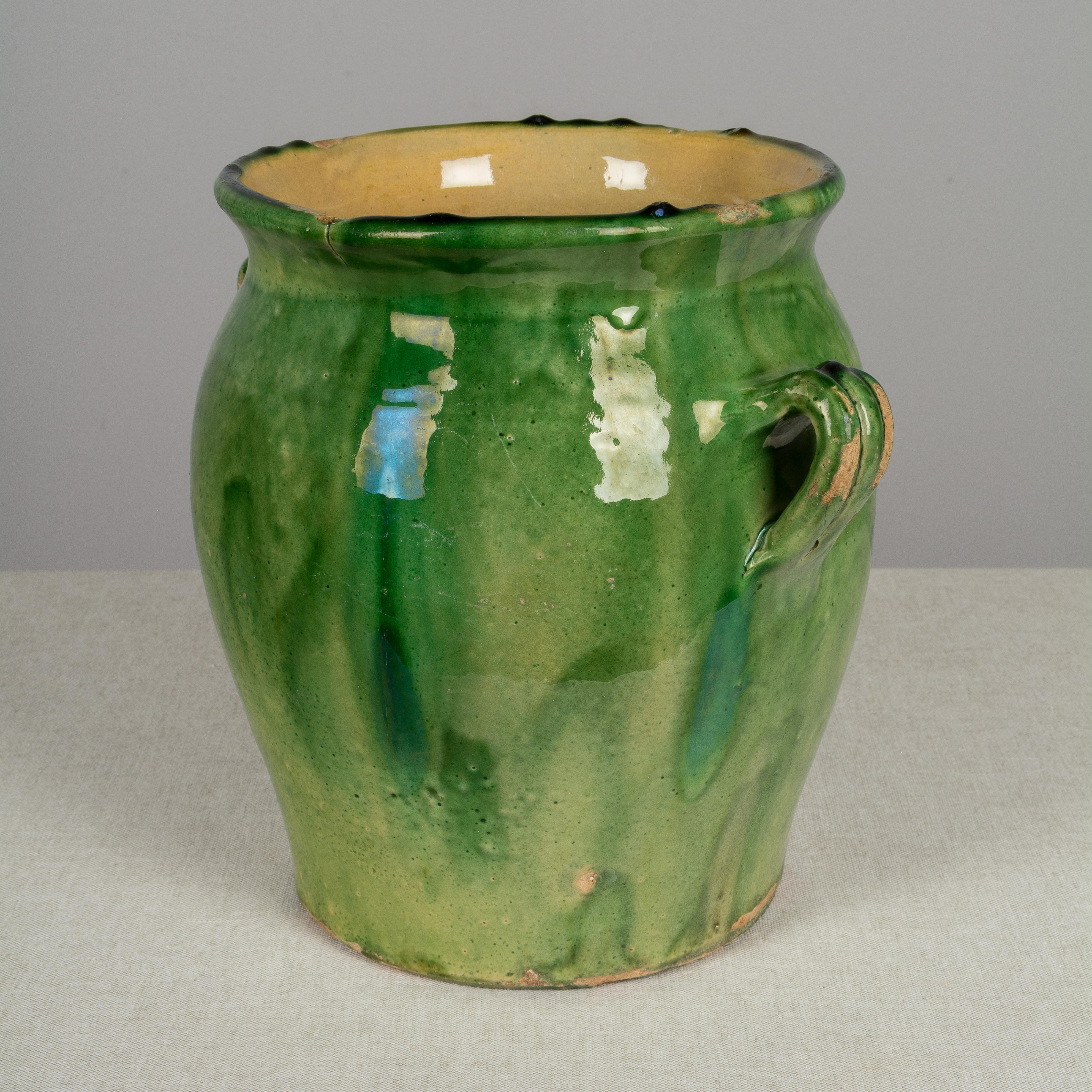 French Provincial Country French Green Glazed Terracotta Pot