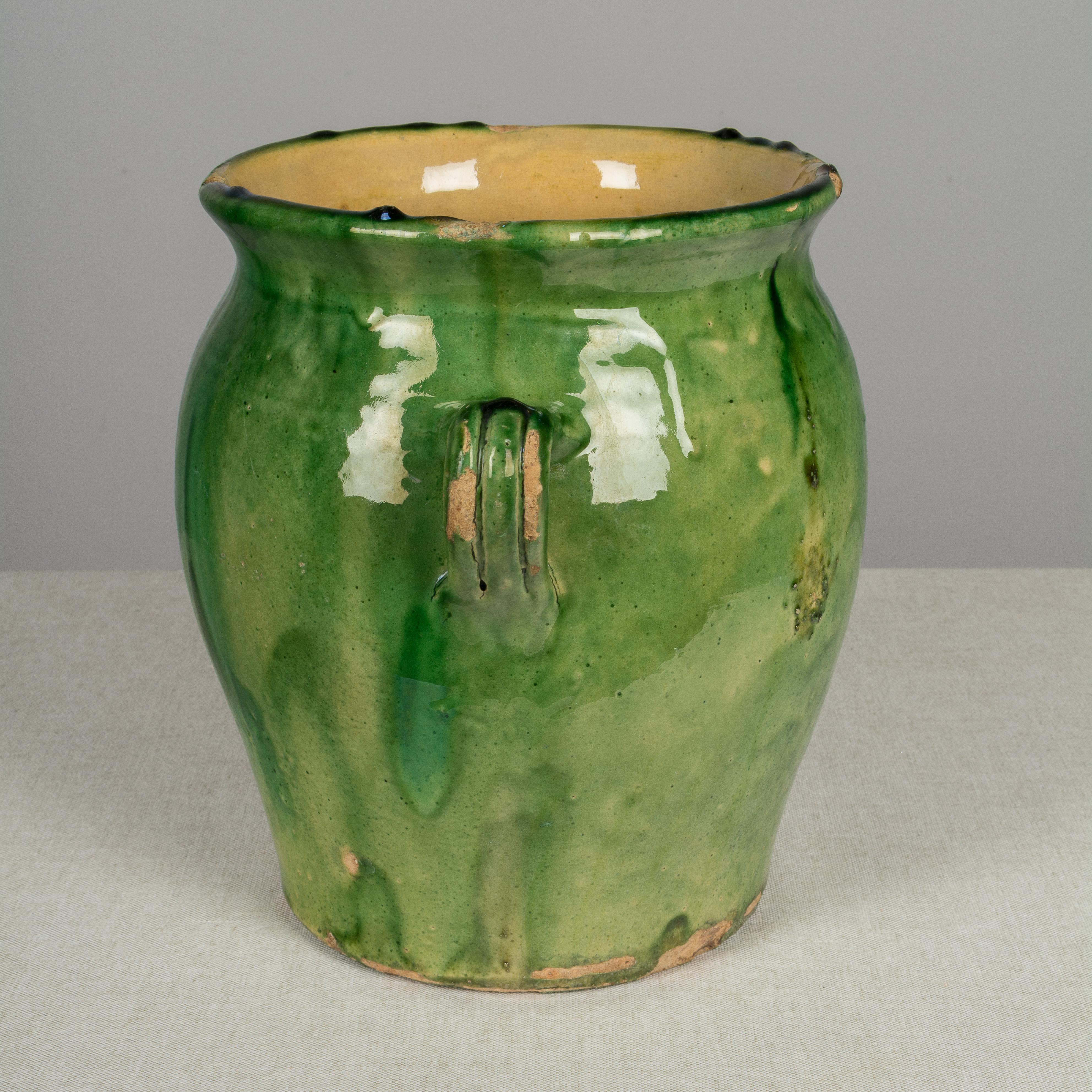 20th Century Country French Green Glazed Terracotta Pot