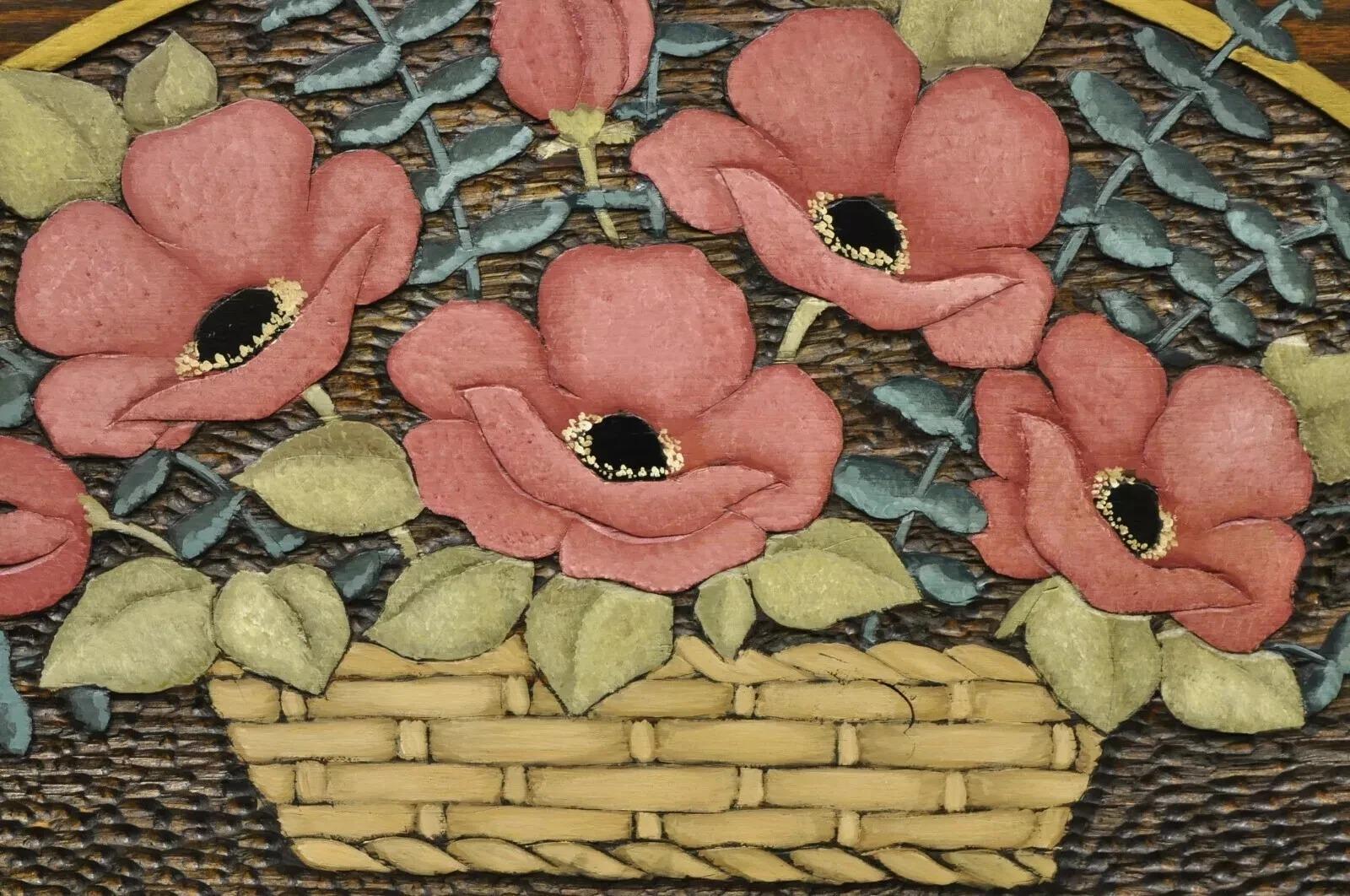 Panneau d'art mural en pin sculpté Bouquet de fleurs - une paire Bon état - En vente à Philadelphia, PA