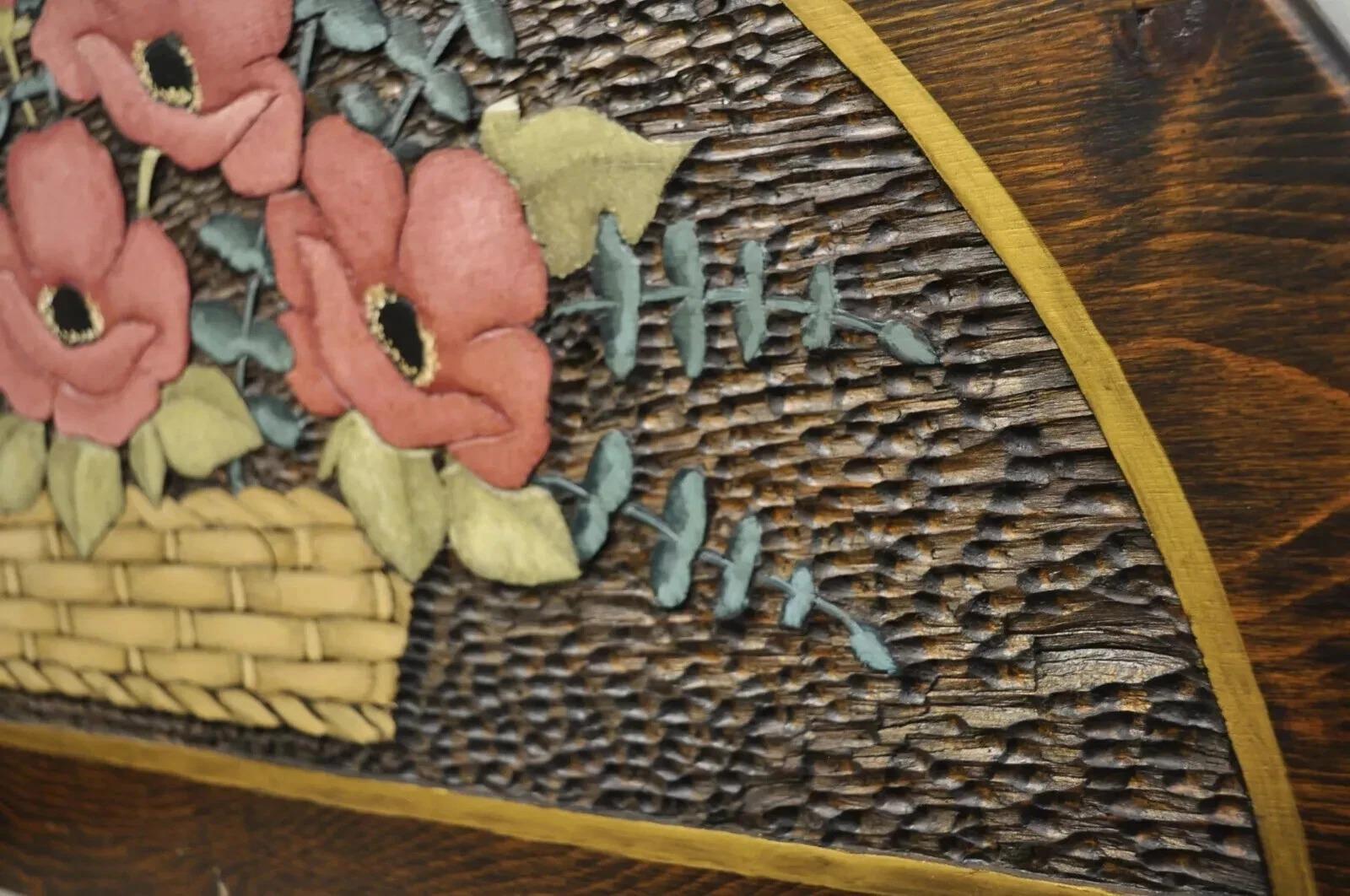 Panneau d'art mural en pin sculpté Bouquet de fleurs - une paire en vente 1