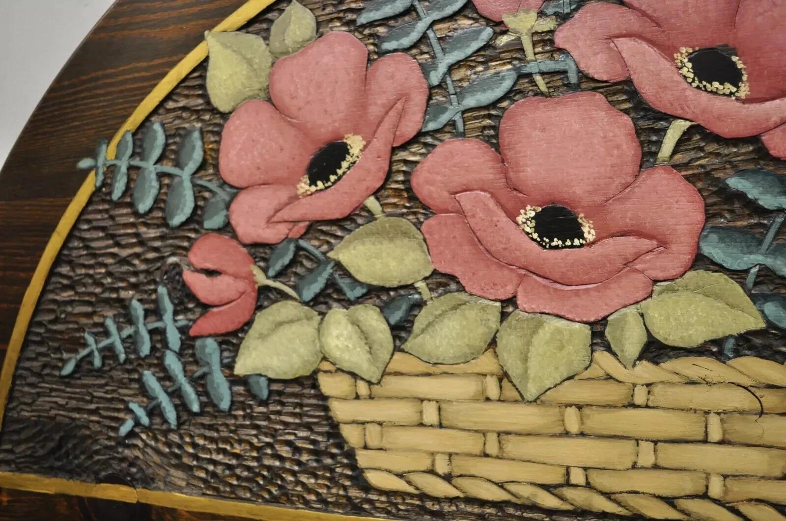 Panneau d'art mural en pin sculpté Bouquet de fleurs - une paire en vente 2