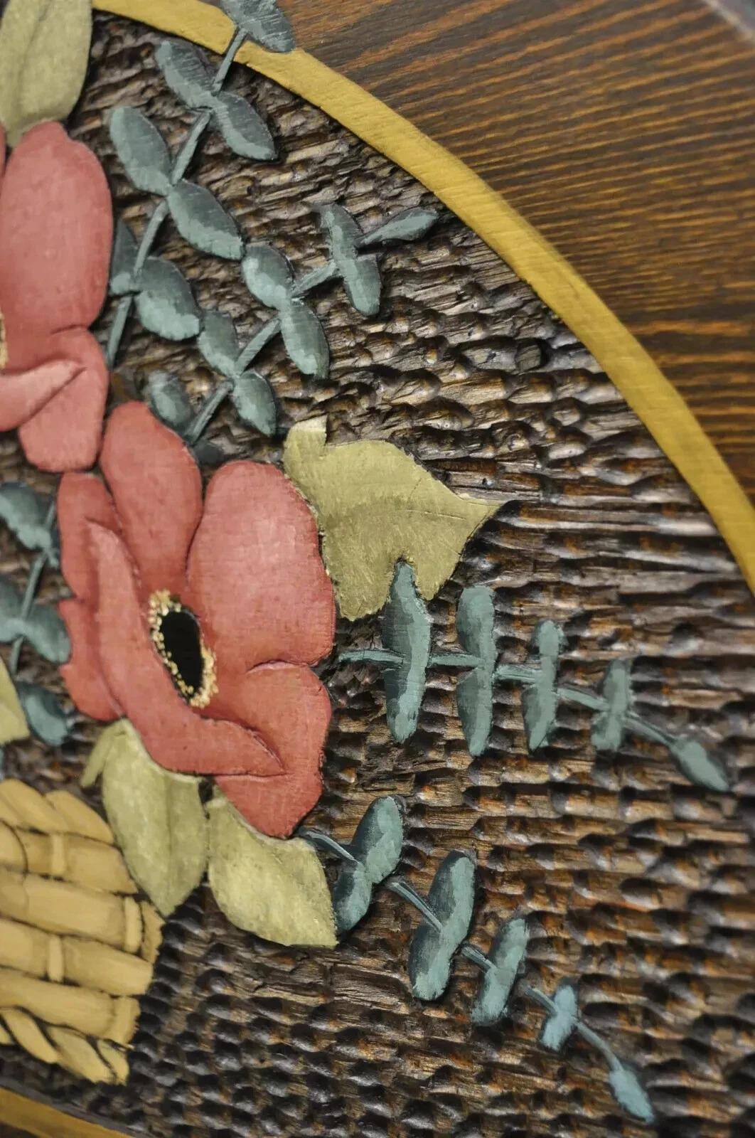 Panneau d'art mural en pin sculpté Bouquet de fleurs - une paire en vente 3