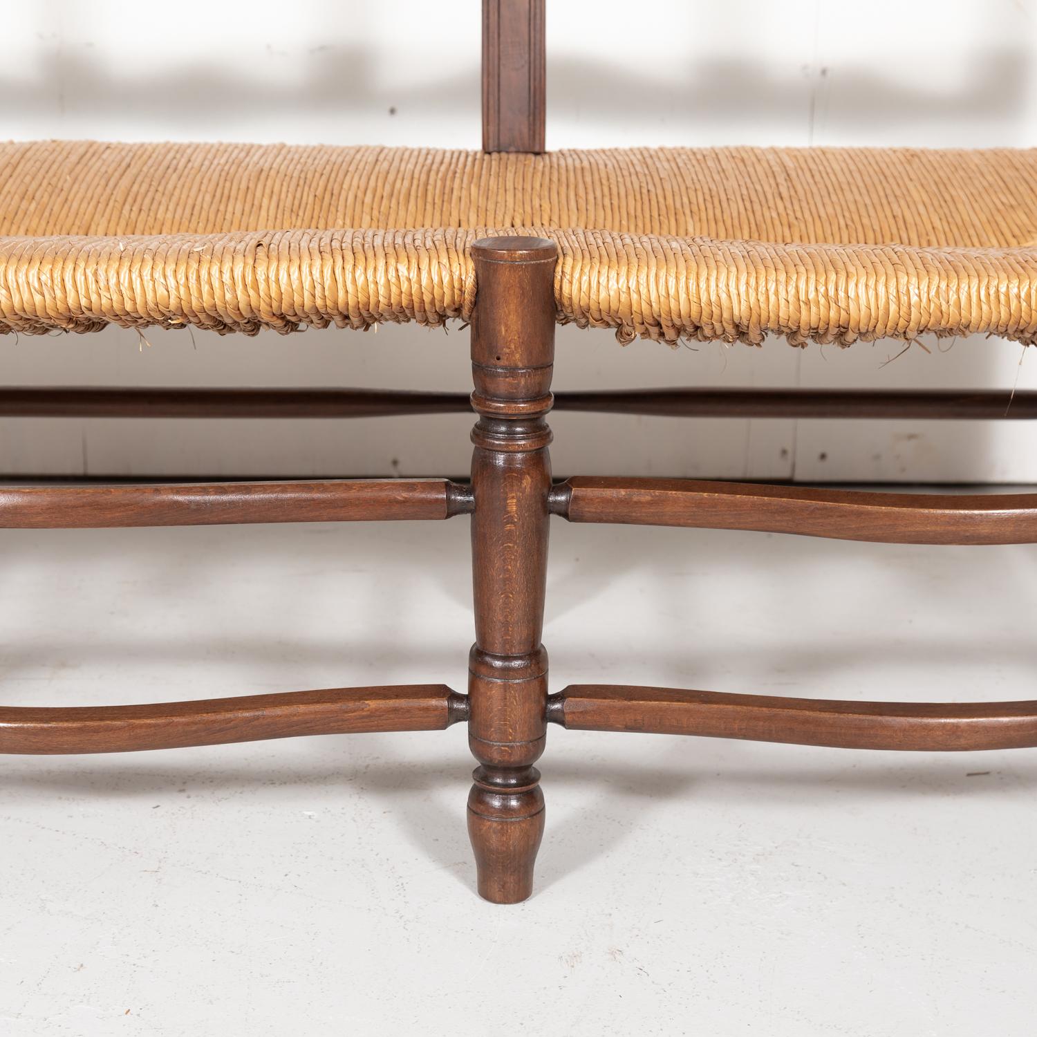 Country French Ladder-Back Walnut Settee or Radassier with Rush Seat 6