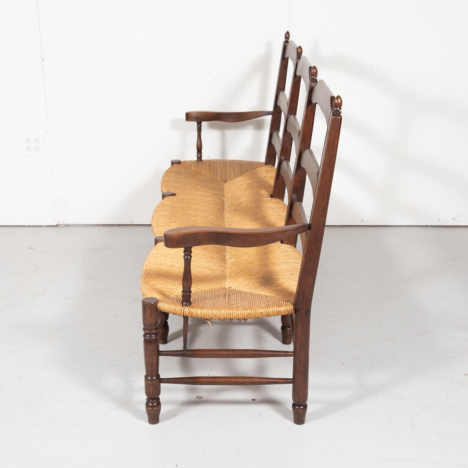 Country French Ladder-Back Walnut Settee or Radassier with Rush Seat 8
