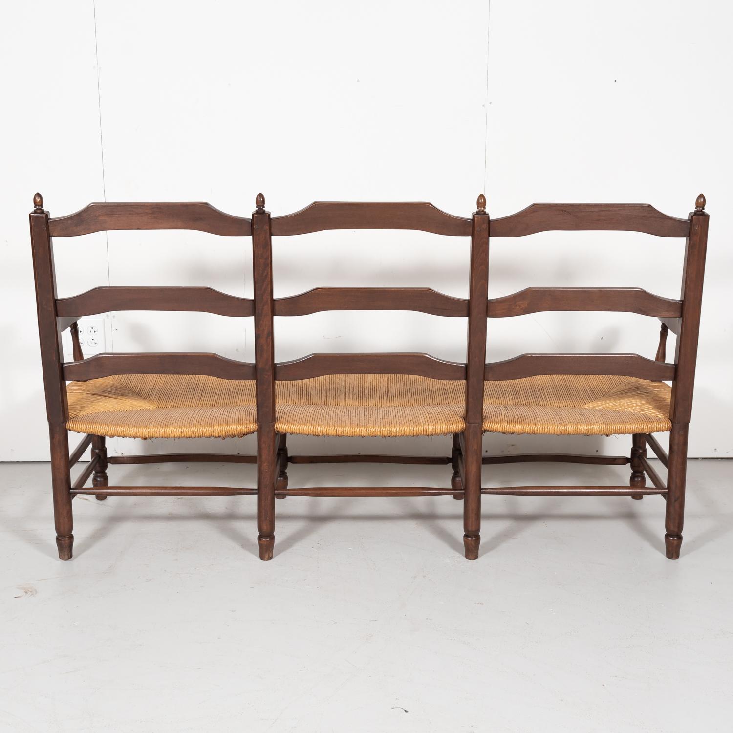 Country French Ladder-Back Walnut Settee or Radassier with Rush Seat 12