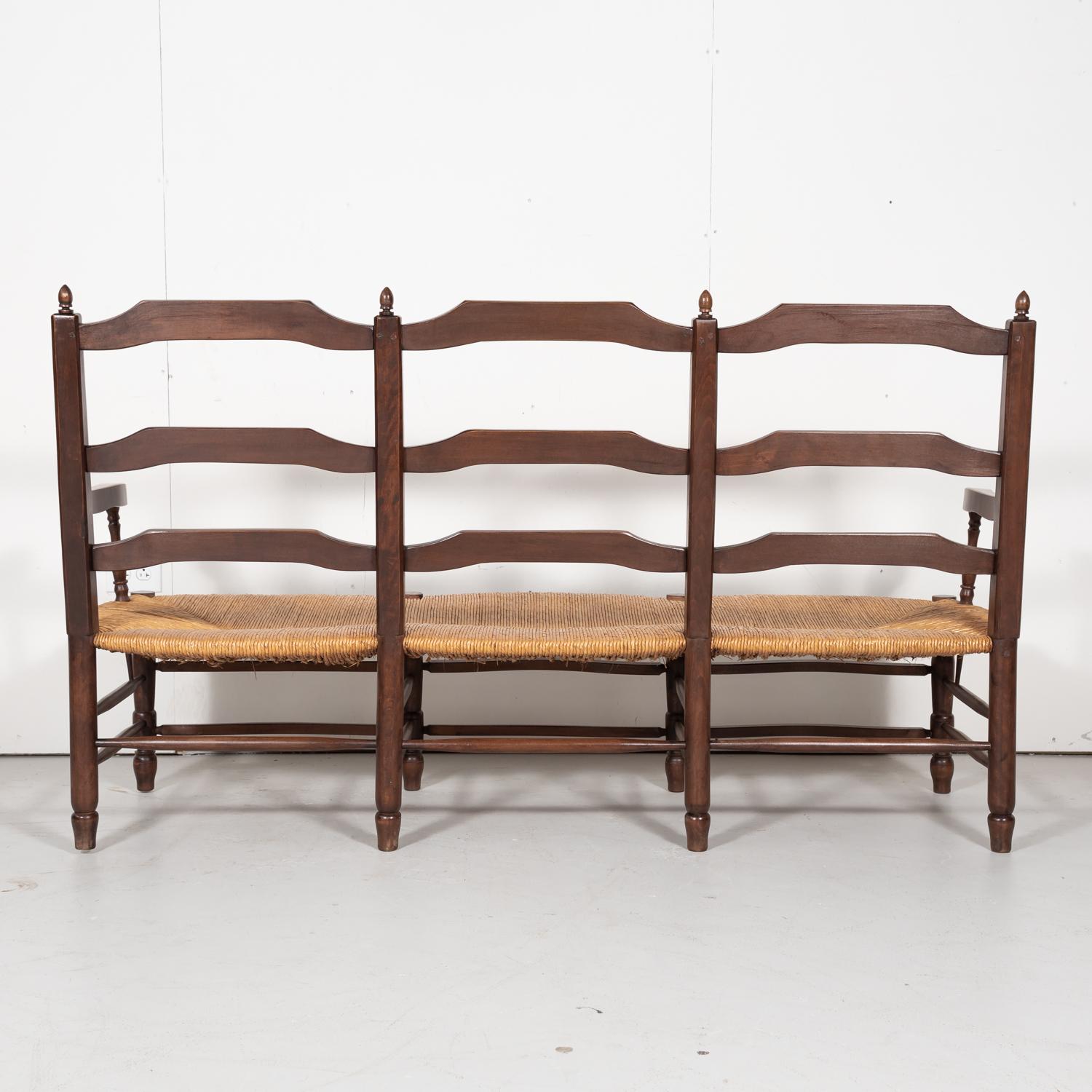 Country French Ladder-Back Walnut Settee or Radassier with Rush Seat 13