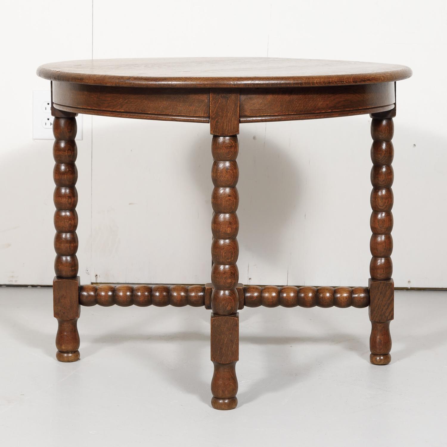Mid-20th Century Country French Louis XIII Style Oak Round Bobbin Leg Side Table