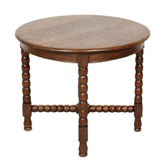 Country French Louis XIII Style Oak Round Bobbin Leg Side Table