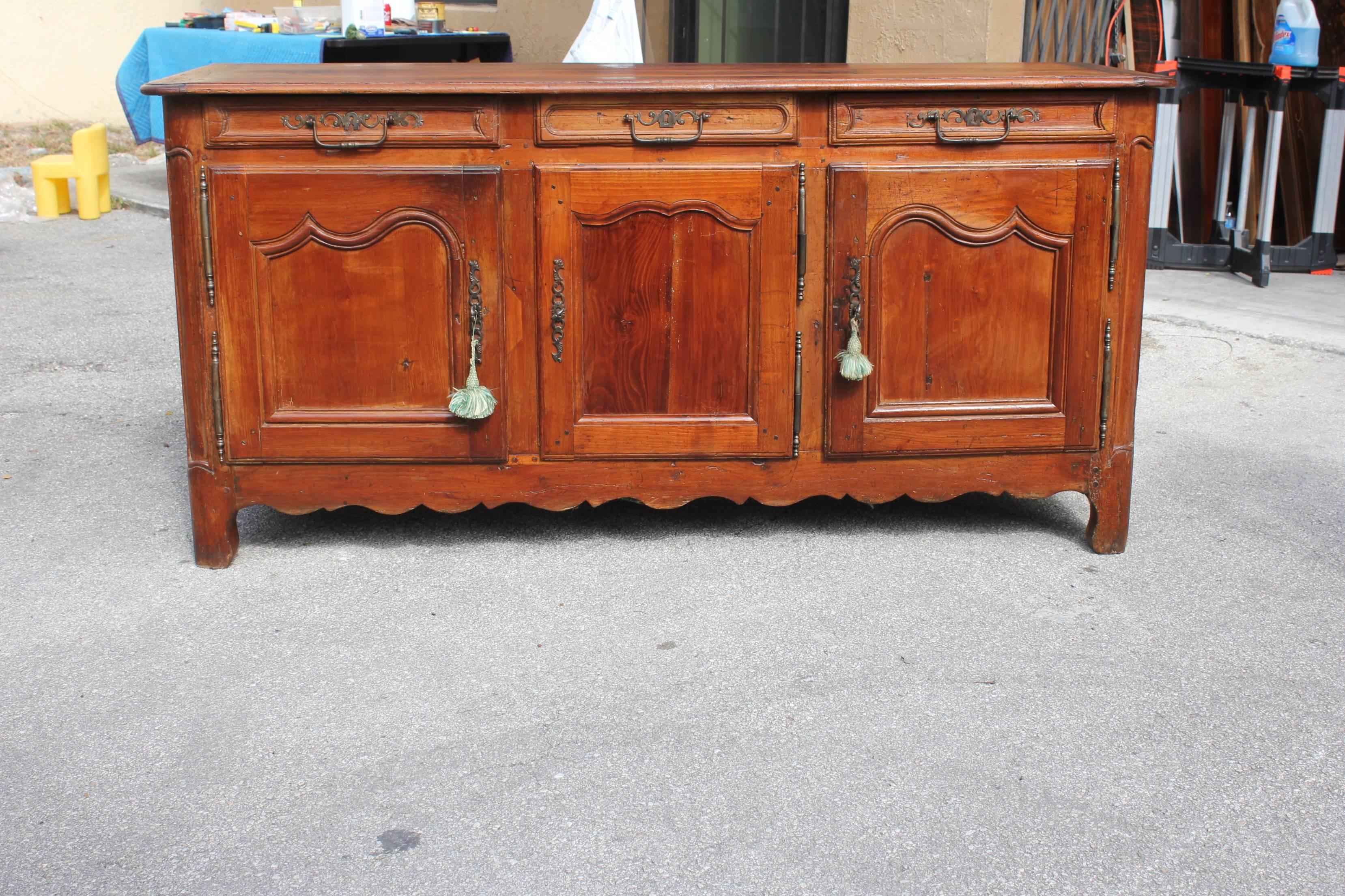 Country French Louis XV Sideboard or Buffet Solid Cherrywood 18th Century Period 1