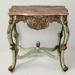 Country French Louis XV Style Carved and Painted Marble Table