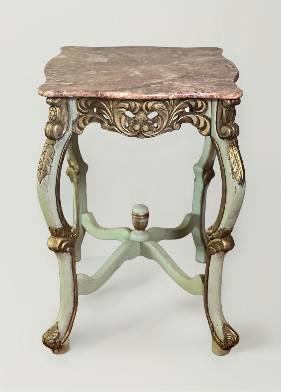 Country French Louis XV Style Carved and Painted Marble Top Center Table For Sale 1