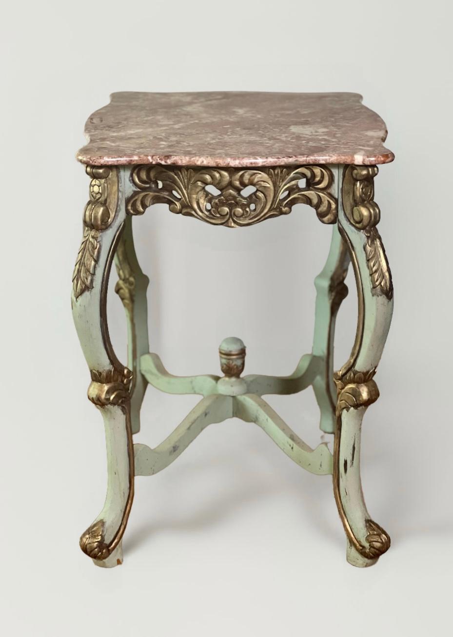 Country French Louis XV Style Carved and Painted Marble Top Center Table For Sale 2