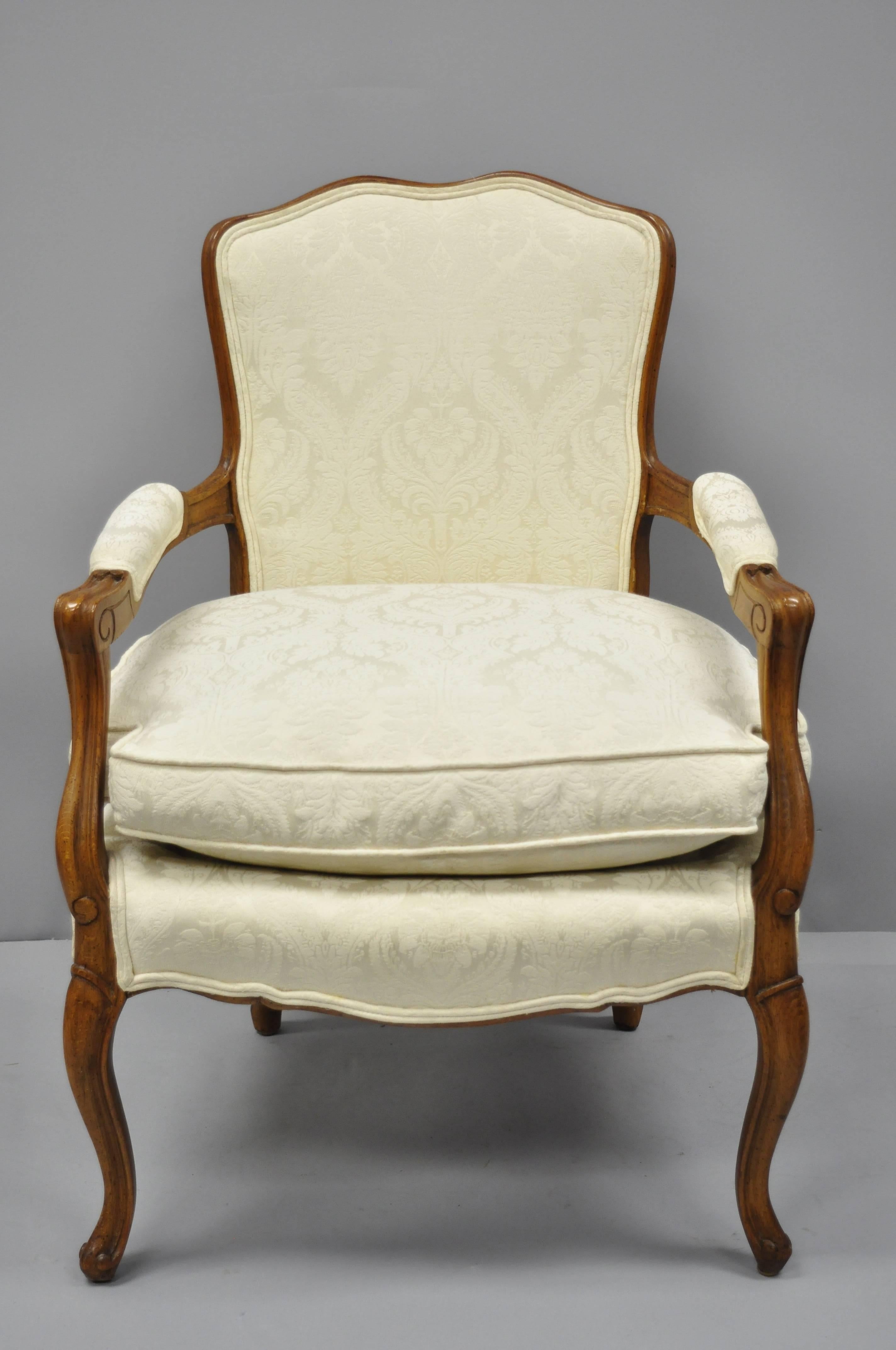 Country French Louis XV Style Fauteuil Armchairs White Down Filled Cushions Pair 4