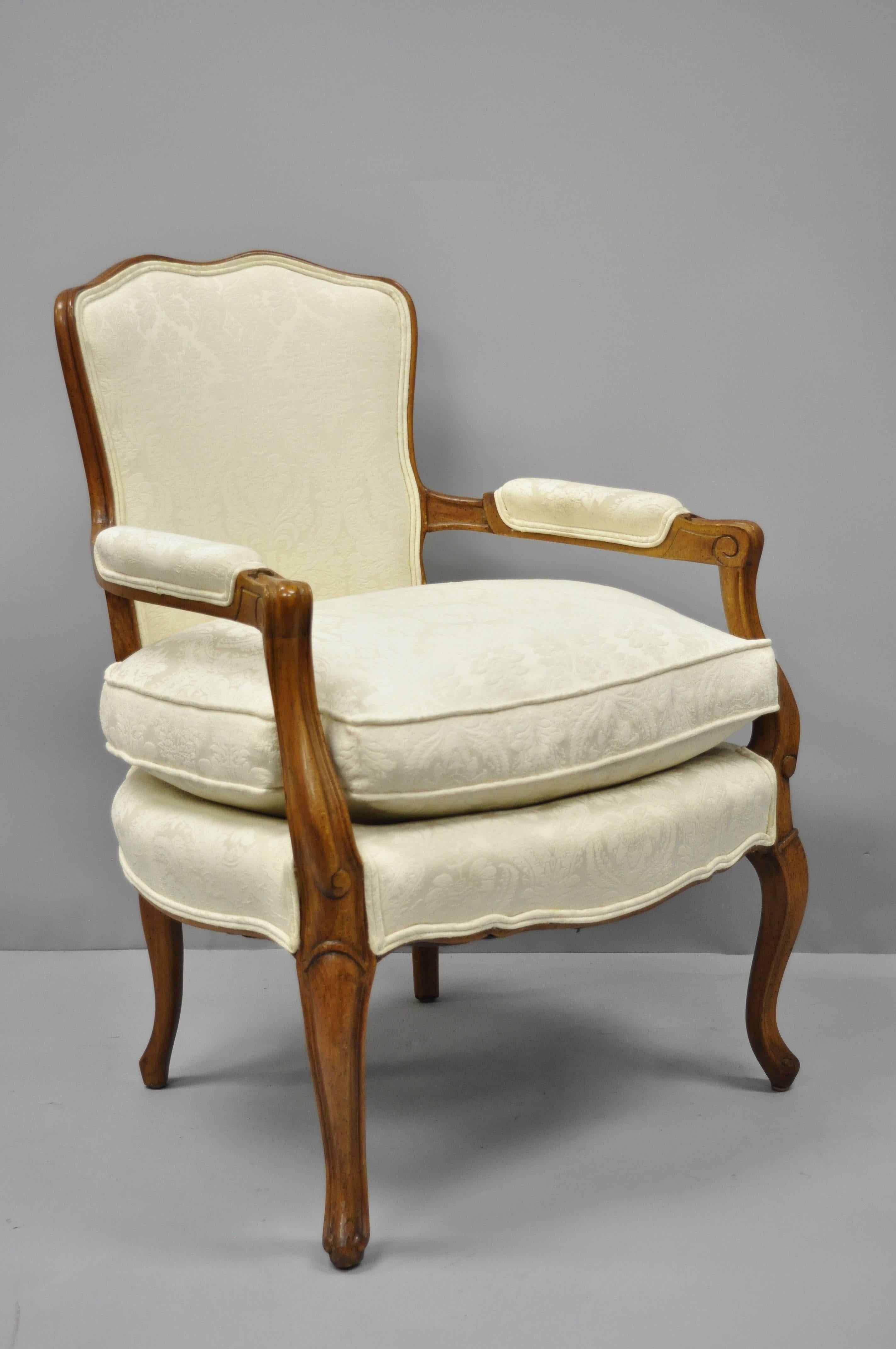 Country French Louis XV Style Fauteuil Armchairs White Down Filled Cushions Pair 6