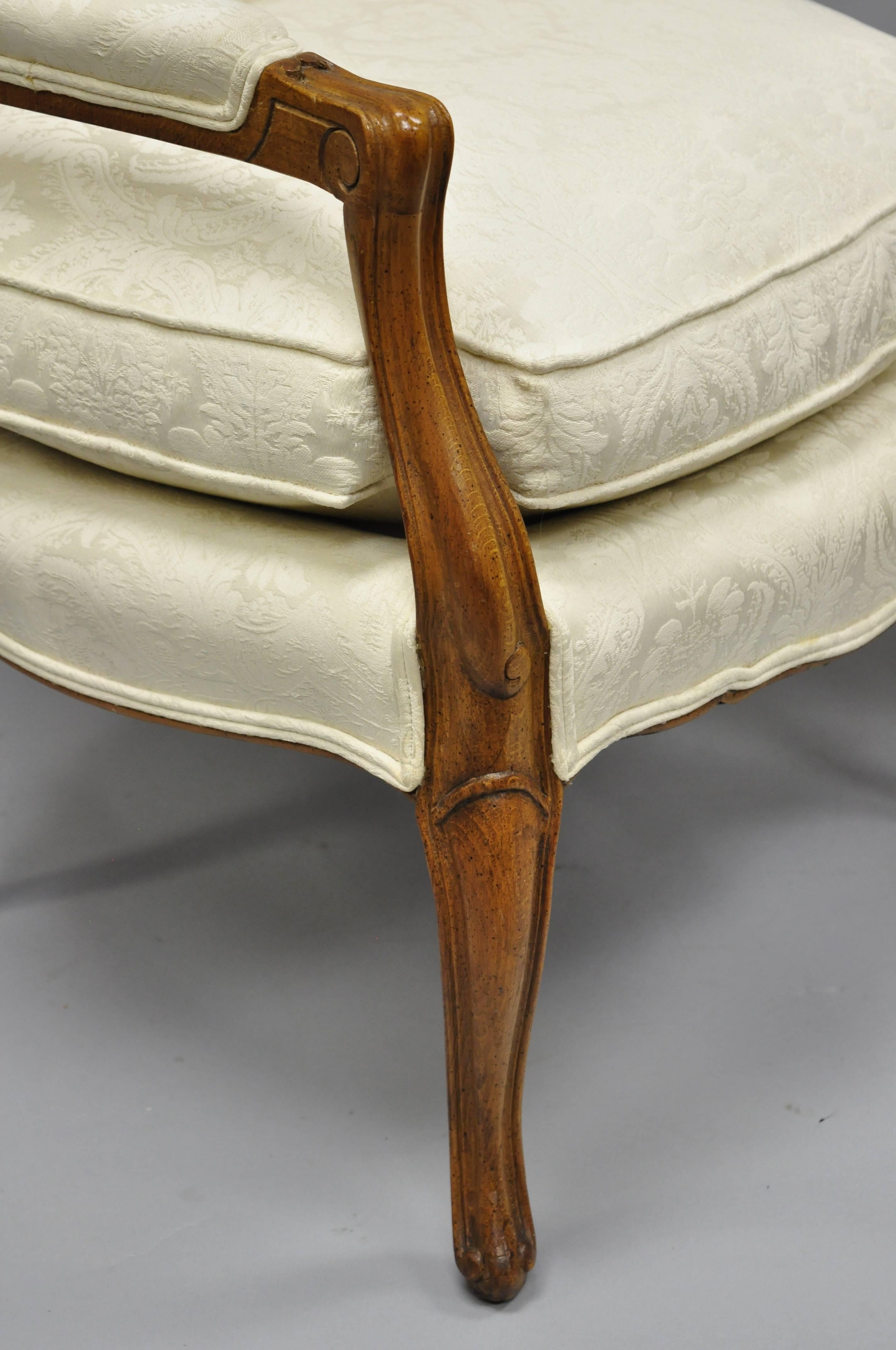 Fabric Country French Louis XV Style Fauteuil Armchairs White Down Filled Cushions Pair