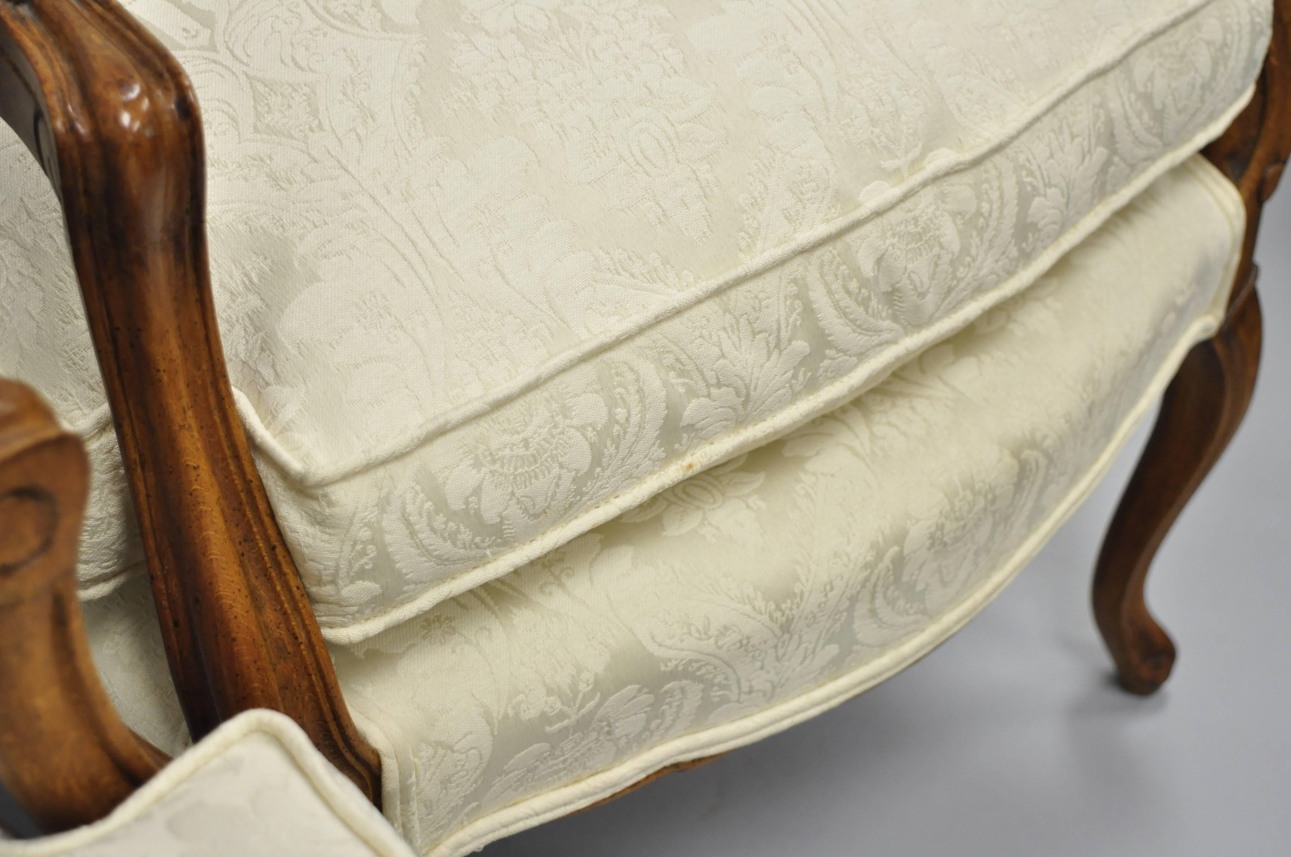 Country French Louis XV Style Fauteuil Armchairs White Down Filled Cushions Pair 2