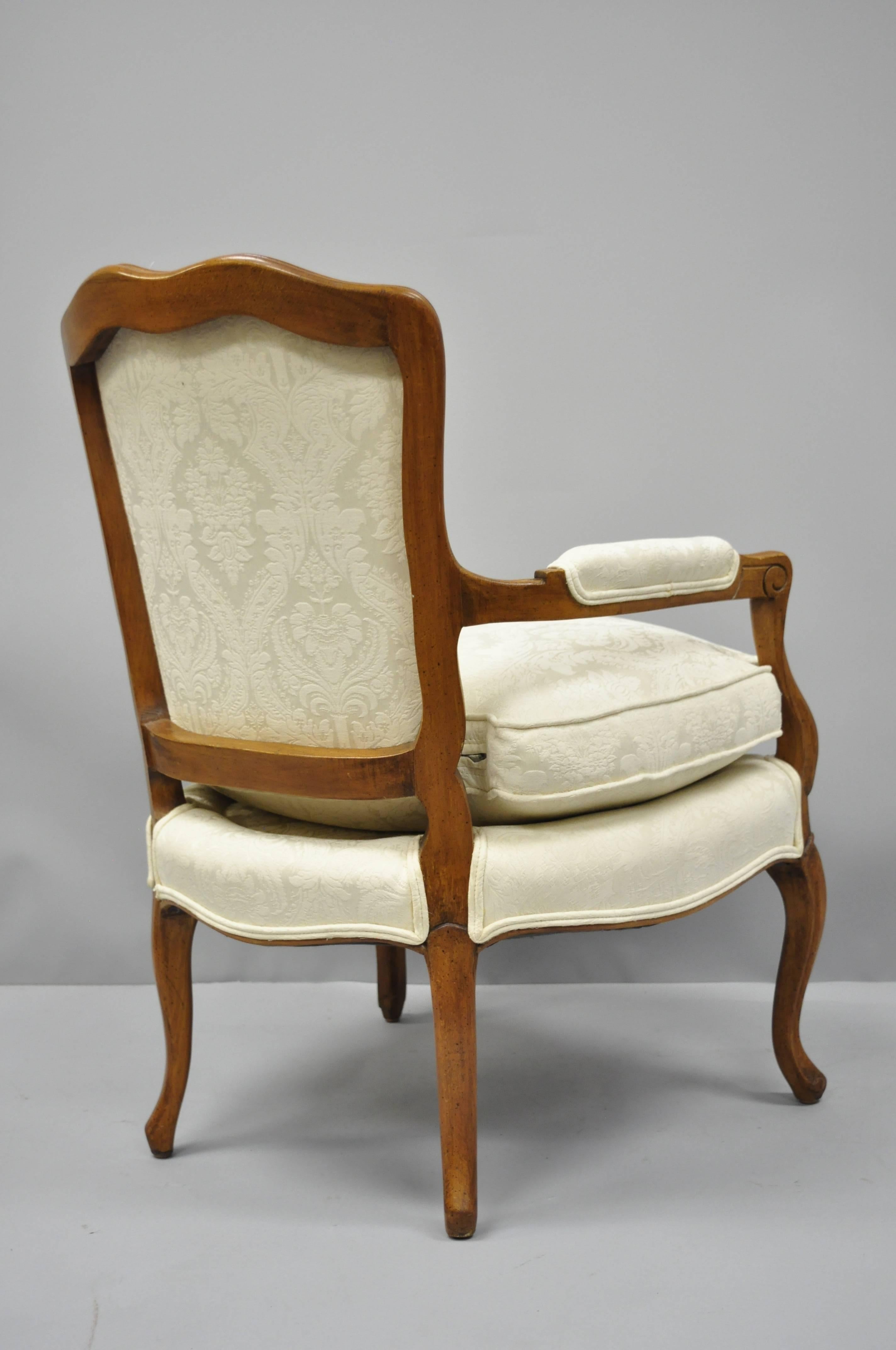 Country French Louis XV Style Fauteuil Armchairs White Down Filled Cushions Pair 3