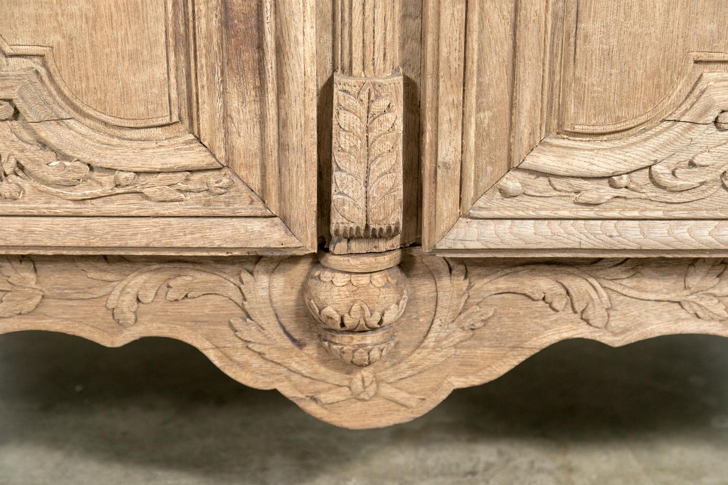 Country French Louis XV Style Washed Oak Normandy Wedding or Marriage Armoire 4