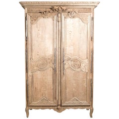 Antique Country French Louis XV Style Washed Oak Normandy Wedding or Marriage Armoire