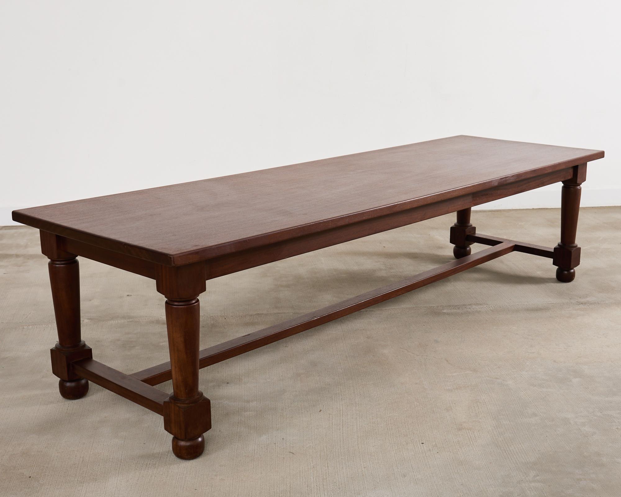 Country French Mahogany Farmhouse Trestle Harvest Dining Table For Sale 4