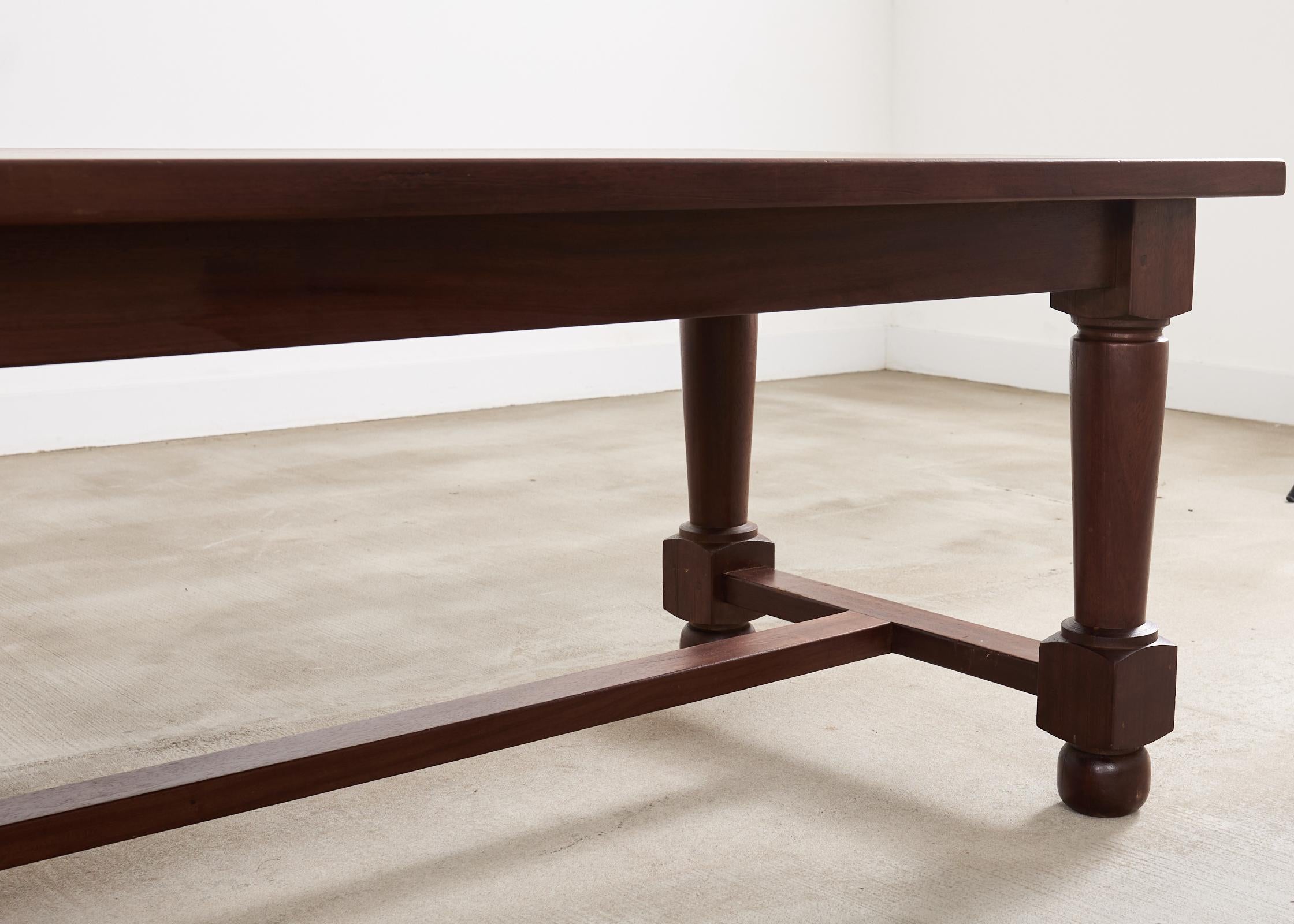 Country French Mahogany Farmhouse Trestle Harvest Dining Table For Sale 9