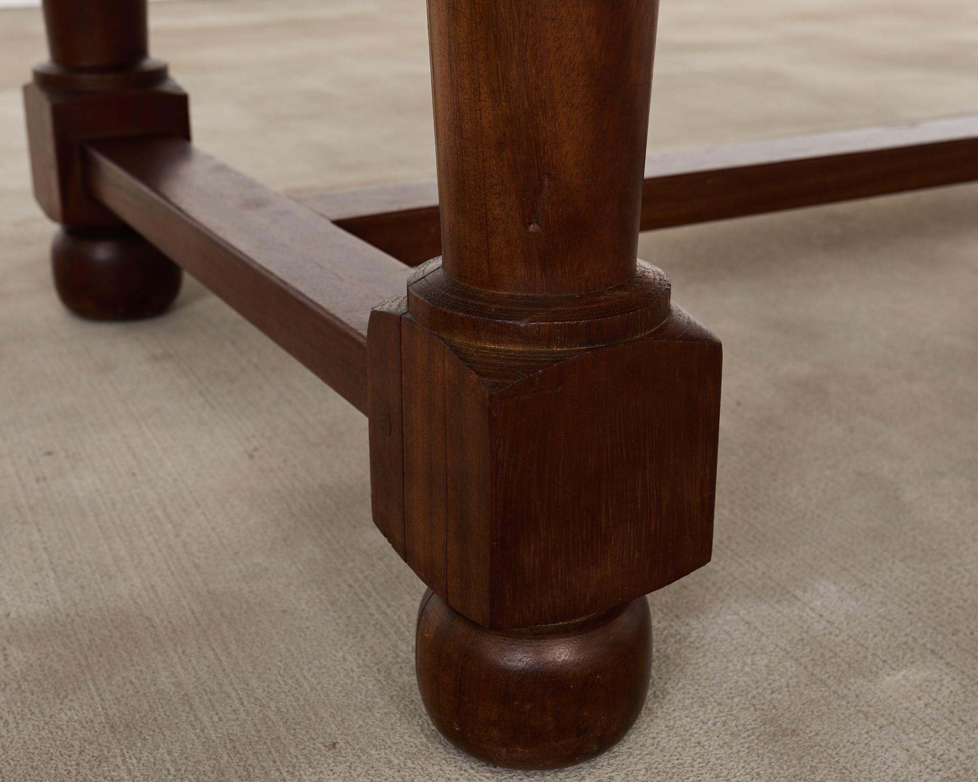 Country French Mahogany Farmhouse Trestle Harvest Dining Table For Sale 10