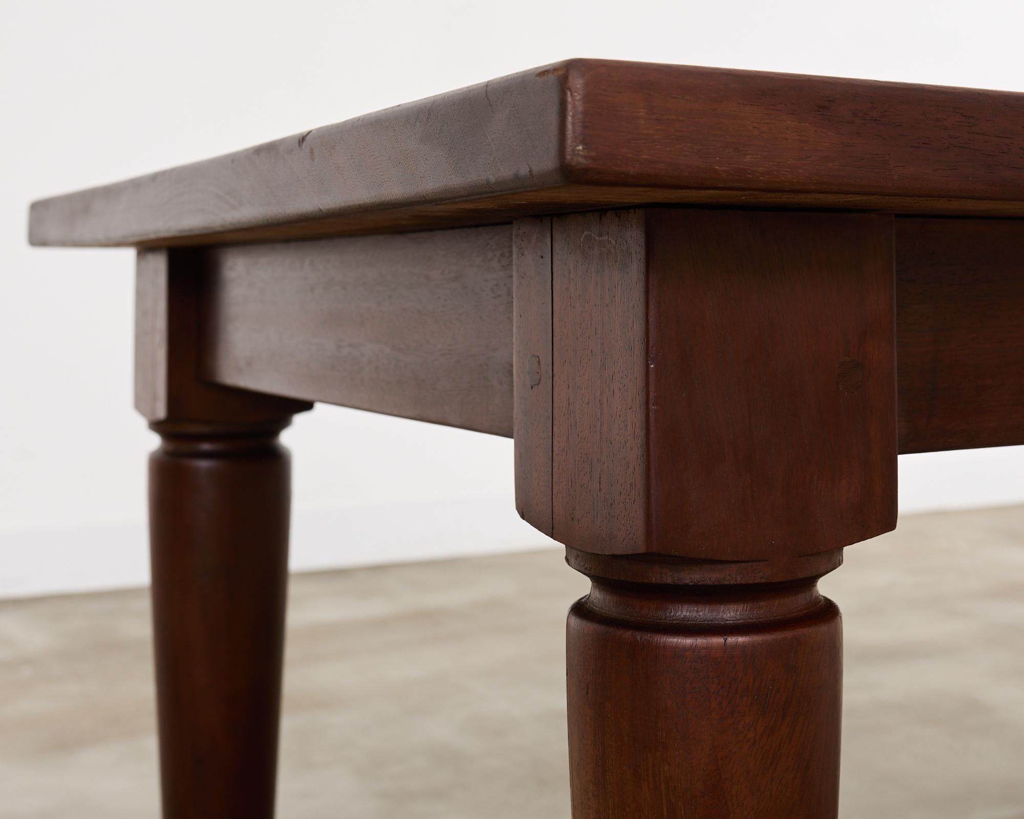 Country French Mahogany Farmhouse Trestle Harvest Dining Table For Sale 11